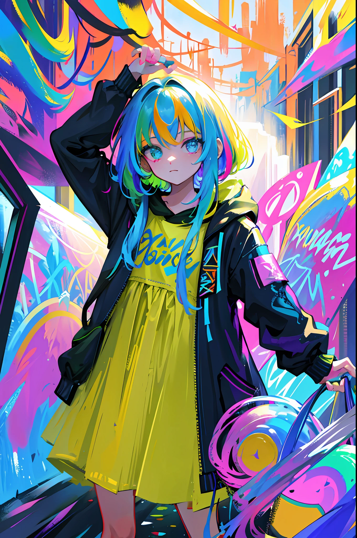 rainbow paint, a girl made entirely out of rainbow paint, entirely paint, 1girl, all rainbow paint, hdr, (intricate details, hyperdetailed:1.15), gorgeous lighting, rainbow, paint splatter, splashes, very rainbow, very colorful, neon, paint drops, rainbow paint background, colorful background