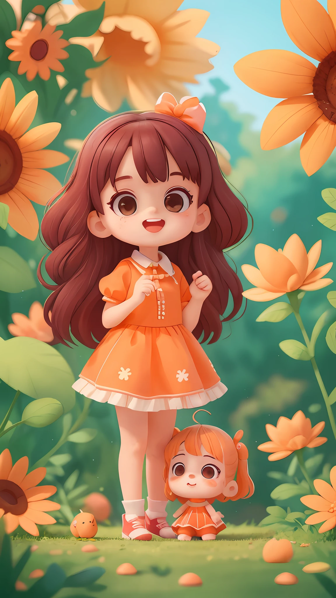 2 cute girls，Wear an orange dress，parks，Bright sunny days，（tmasterpiece：1.2） （realisticlying：1.2） （bokeh） （best qualtiy） （detailedskin：1.3） （complexdetails） （8K） （detailedeyes） （Sharp focus）,（having fun）