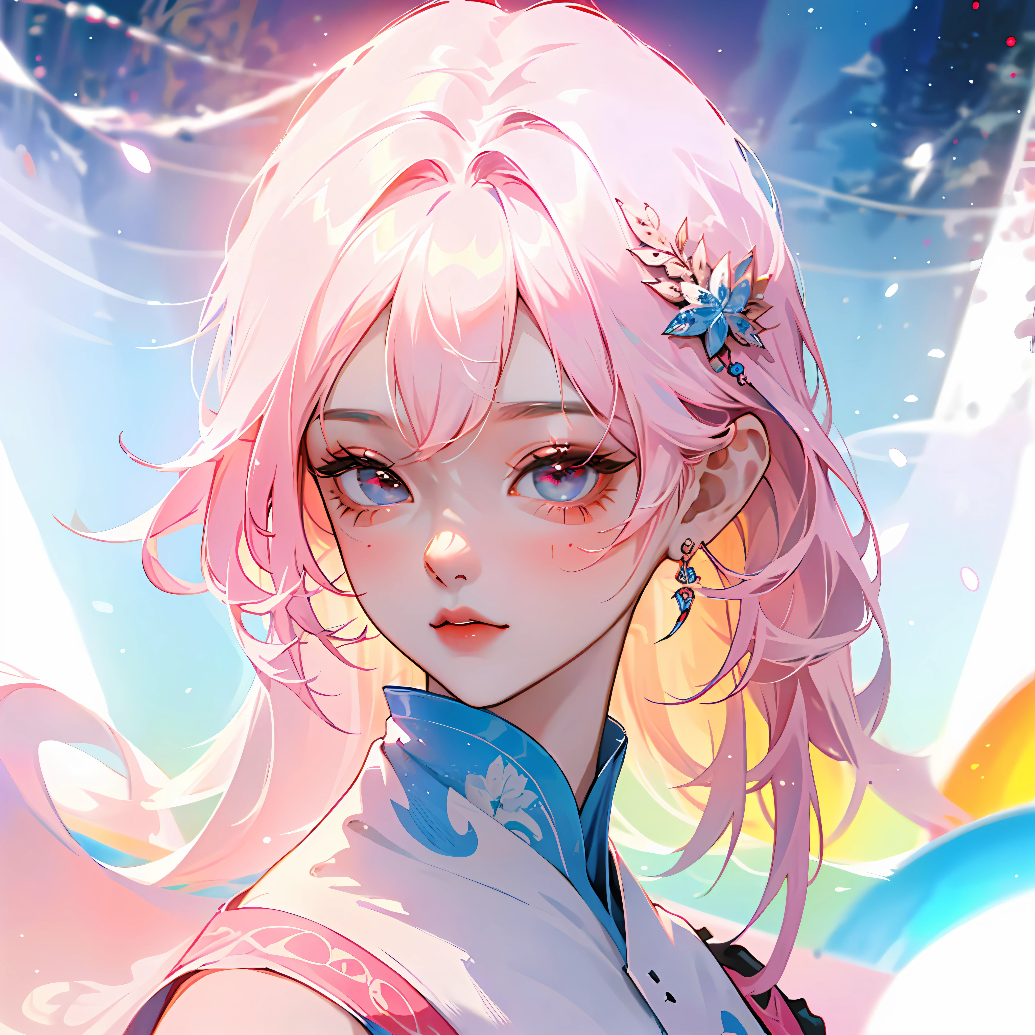 in 8K, top-quality, Real Image, intricate detailes、run、girl with、Soio、shorth hair、doress、full body Esbian、colourfull、optic、pop music\(theme\) masterpiece、top-quality、ighly detailed --auto