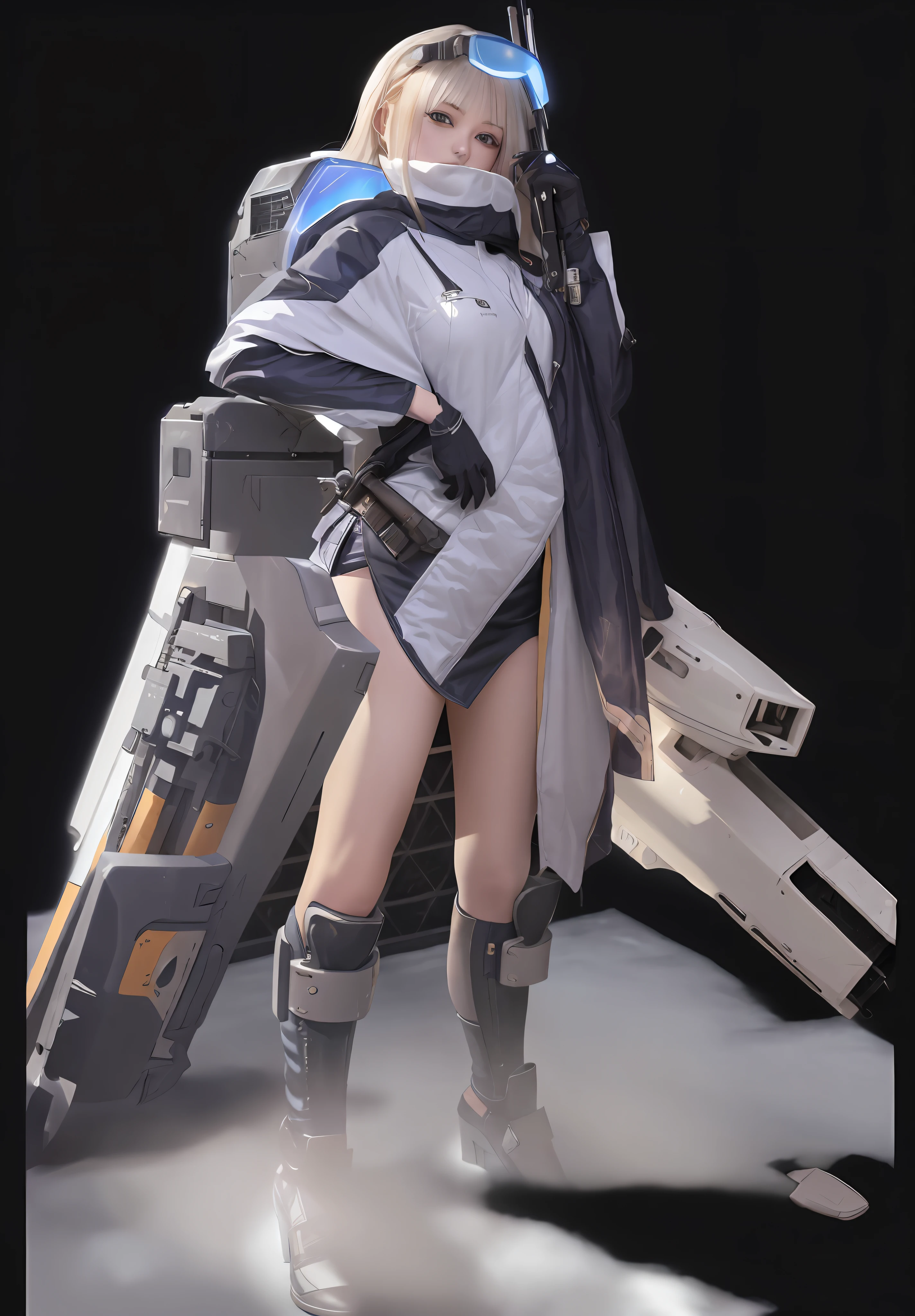 A hyper-realistic、ultra-detailliert、hight resolution、top-quality、In the snowy field at night、Anime character with futuristic suit and SCI - Fiorer, Fine details. girls' frontline, from girls frontline, M4 Sopmod II Girls Frontline, cushart krenz key art feminine, mechanized valkyrie girl, Cyberpunk anime girl mecha, cushart kenz, Mechanized soldier girl, from arknights, girls frontline style、ultra-detailliert、A hyper-realistic、top-quality、hight resolution、Goddess of Japan with heavy weapons、G Cup Big、hposing Gravure Idol、big butts、Female wrestler's thigh