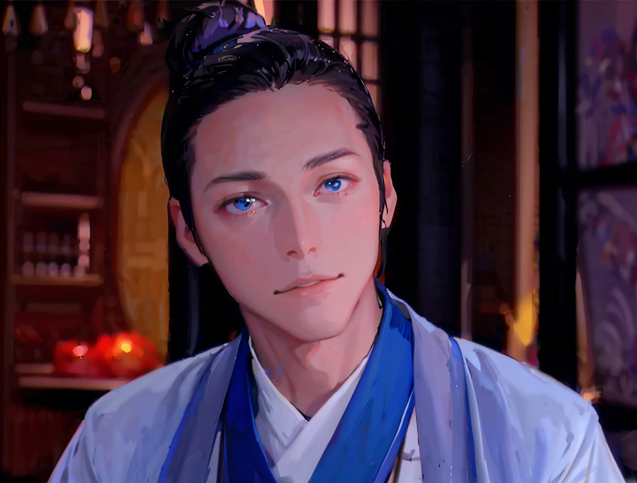 Libido boy，brunette color hair，blueneyes，Dress neatly, choker necklace, Wrist watch, Pop concept artwork, A high resolution, detailed painting, Anatomical accuracy, Perfect clarity, Estilo de Makoto Shinkai