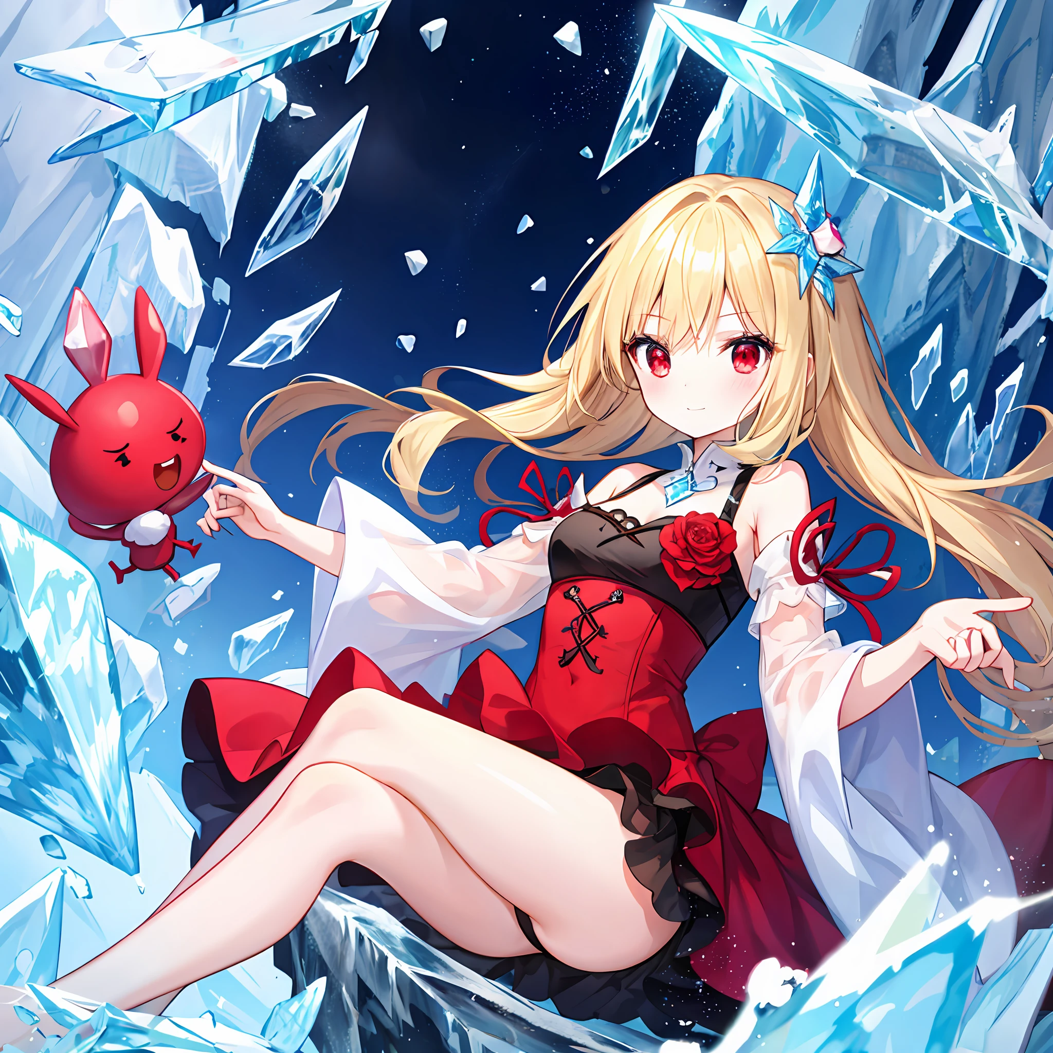 One beautiful blonde girl、red eyes、icy、icicle、glacia