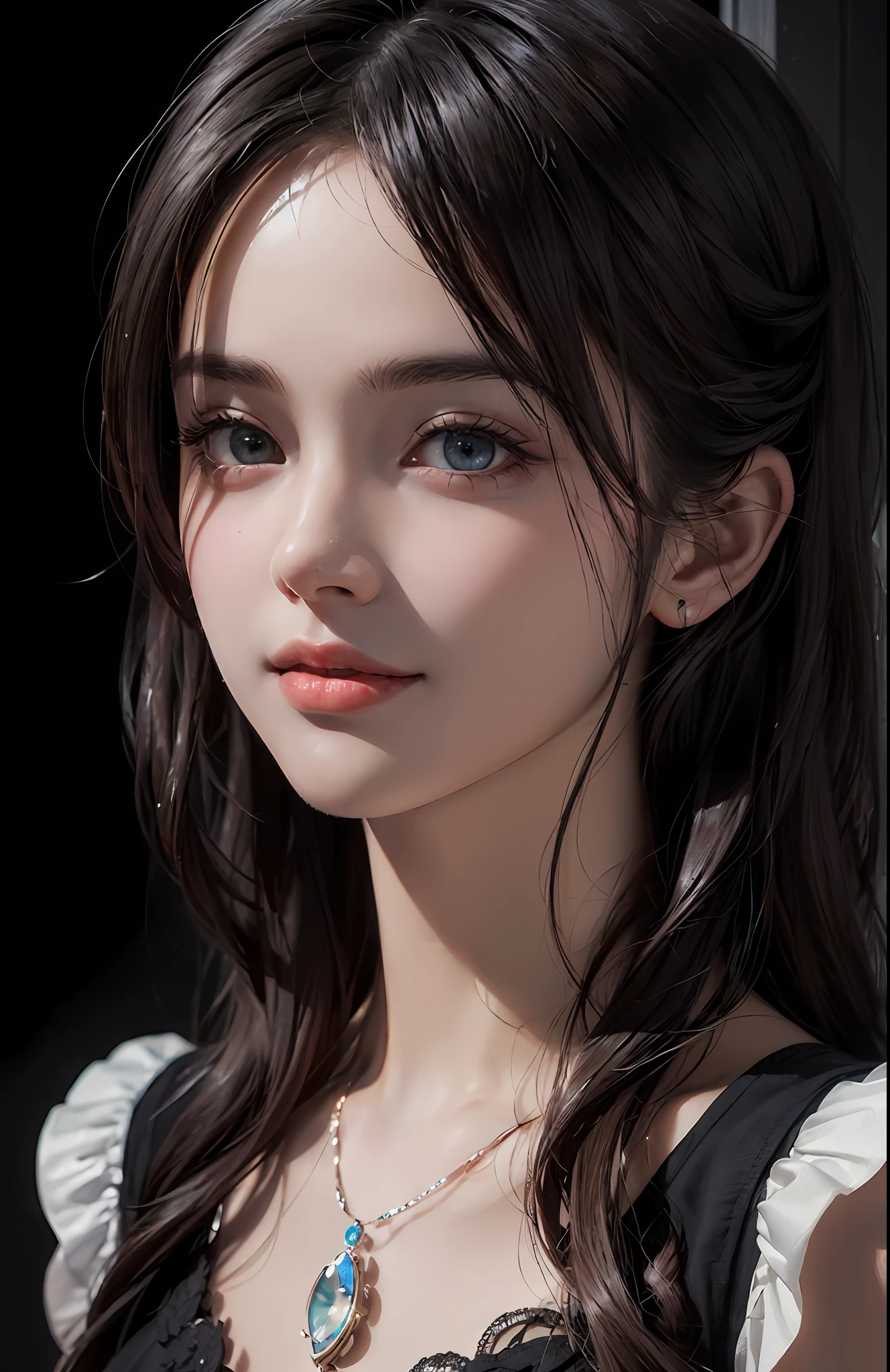 (ultra realistic) , (illustration), (increase resolution), (8K), (extremely detailed), (best illustration), (beautiful detailed eyes), (best quality), (ultra-detailed), (masterpiece),  (wallpaper), (detailed face), solo,1 girl, looking at viewers,  delicate details, detailed faces, in the dark, deep shadow, low key,pureerosfaceace_v1, smile,