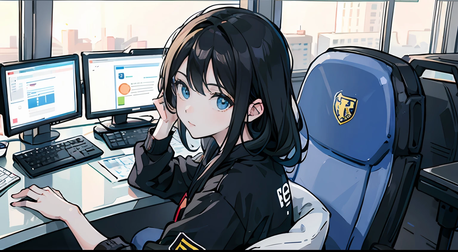 Seven people,Wear a jersey with the "RNG" logo,Sit next to the computer,busy,Blackn clothes