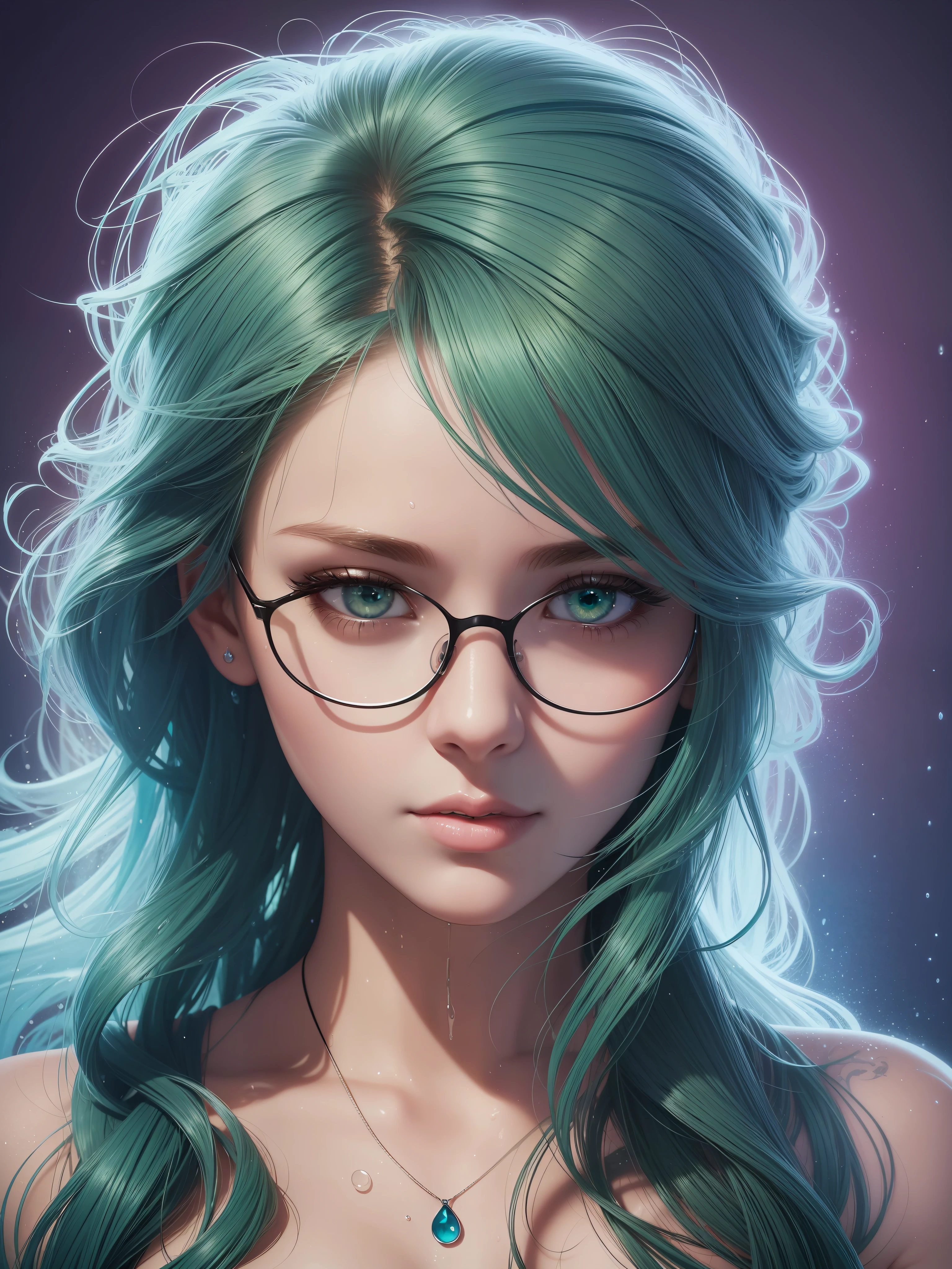 Realistic, full-body portrait of a young woman, 20 years old. perfect body, realistic perfect body composition, wet body in the rain, waterfall scene. realistic beautiful green eyes, cold face, fair skin, good looking, tattoo art, sexy sexy liquid acrylic outfit, glasses (eyes in the center of glasses), dreamy light warm, volumetric light, adventure style pulp, dynamic gradients, vivid colors, illustrations, highly detailed vector curves, simple, smooth and clean, vector art, smooth , character design, cinema, surrealism, posters, masterpiece collection, lush vivid colors, sunsets, wet gouache. High image quality, meticulous detail, perfect realistic work