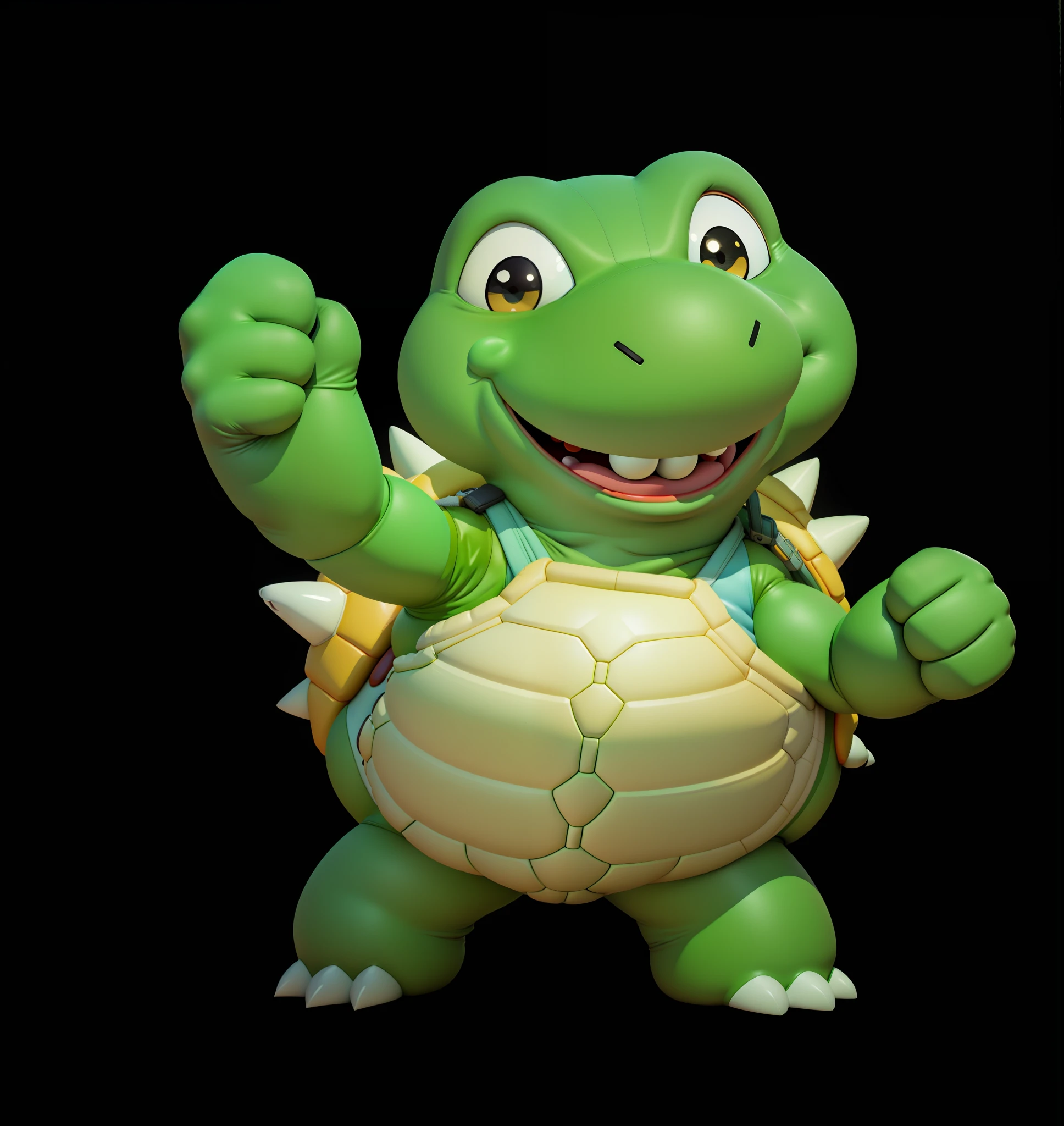 Cartoon close-up with thumbs up, koopa, anthropomorphic turtle hero, an anthropomorphic turtle, anthropomorphic turtle, as an anthropomorphic turtle, turtle, 3D model of a Japanese mascot, toonix character, waving and smiling, yoshitaka, Yoshi, anthropomorphic turtle humanoid