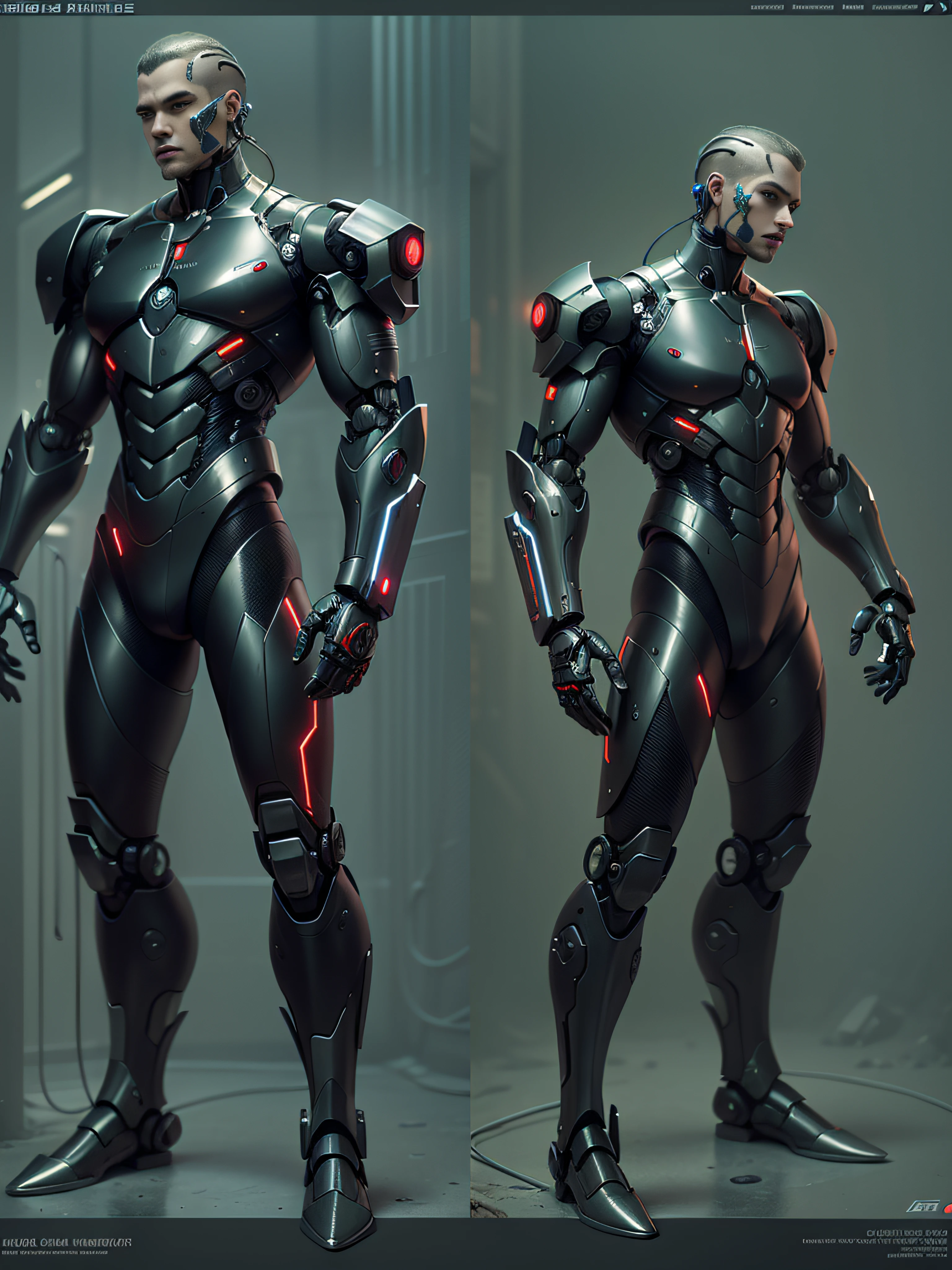 Arafede man in black latex suit，Metallic body, bionic scifi alexandre ferra, cyborg neck, cyborg male, male cyborg, cyborg fashion model, portrait of a cyborg, detailed portrait of a cyborg, cybernetic neck implant, portrait of a futuristic robot, dystopian sci-fi character, sci - fi character, portrait of a cyberpunk cyborg