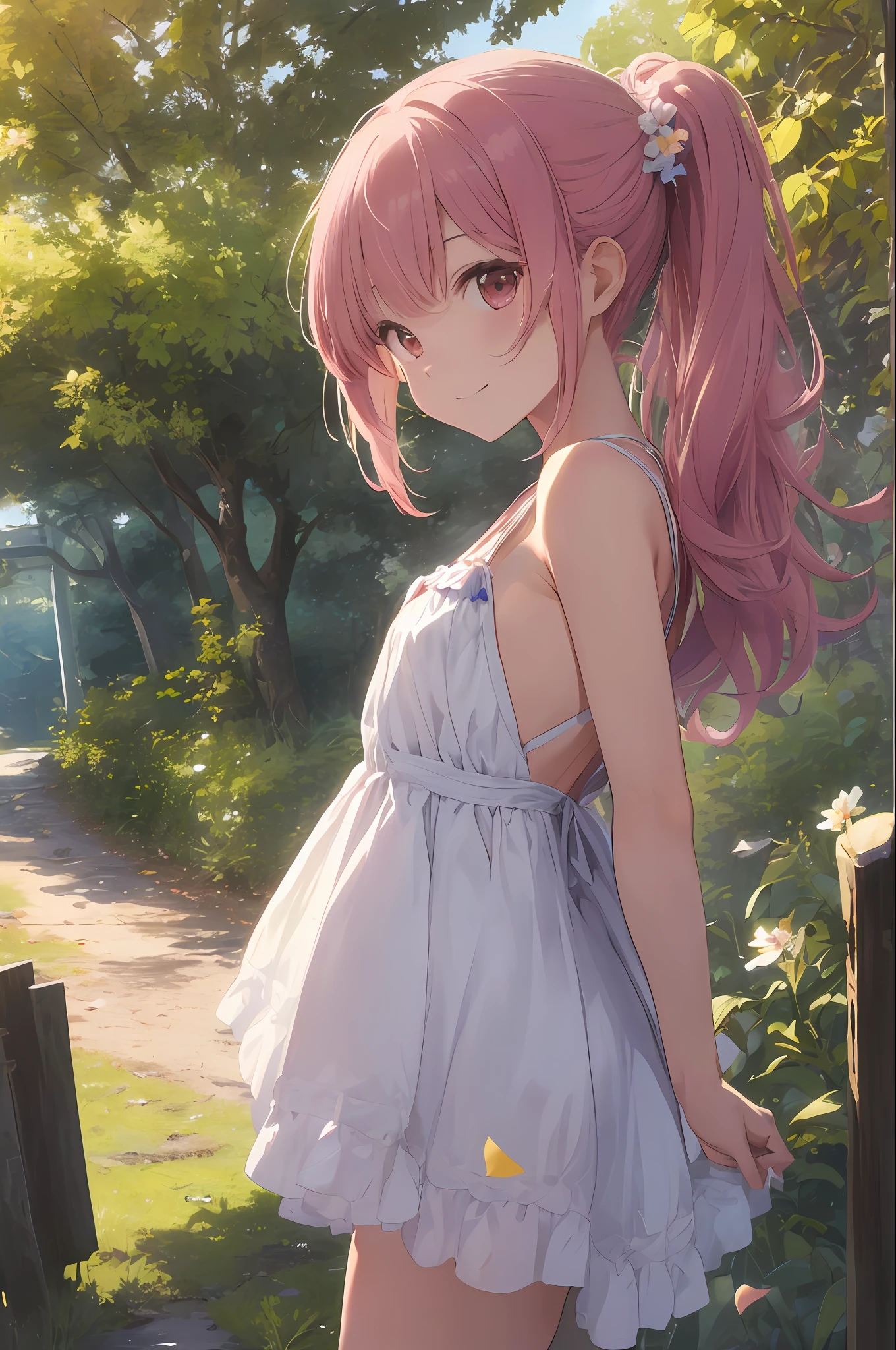(masterpiece、realisitic:1.4)、(very intricate:1.2)>、Close Shot、portlate、(The upper part of the body:1.2)、(from the front side:1.3)、191971 dresses、backless dress、(Longer dress:1.2)、(Very long hair)、A smile、breastsout、bare shoulders、Skysky、(flower field)、(Confetti)、Eau、looking at the viewers、Italian、tilt of the head、the wind、clouds、sunlights、1girl in、独奏、Pink hair、BREAK、ciinematic light、超A high resolution、8KUHD、film grains、perfect anatomia、Exquisitely detailed skin、 Best Shadows、Delicate、raw、hight resolution、Precise background、(Natural forest in the background)、(breastsout)Protrusion of