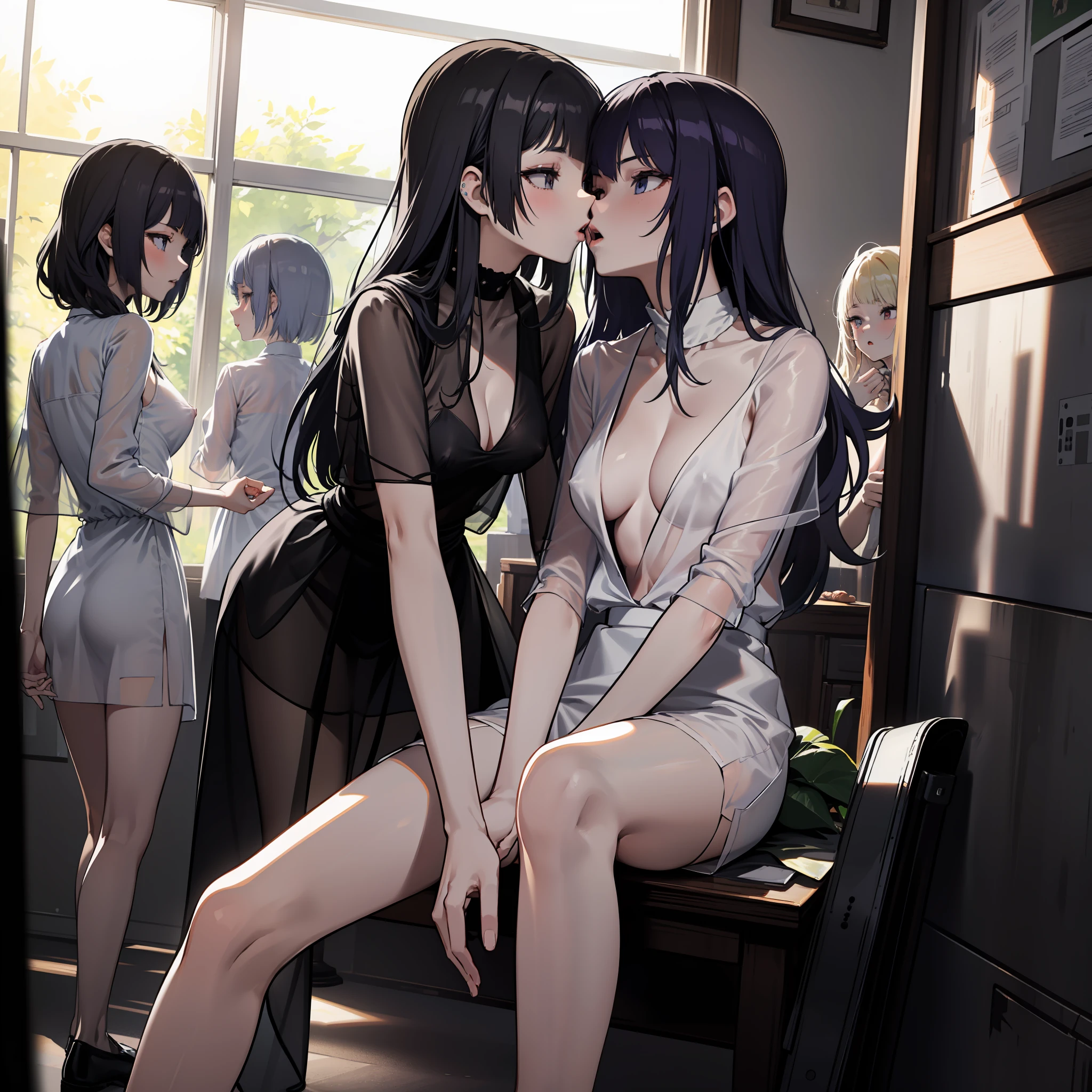 (NSFW1.5)、(4+Girls:1.5), (High  Girl), line up, girls in row, Large crowds, ((see-through langerie:1.4))、((barechested:1.4))、look at viewr, Master masterpiece、top-quality、The ultra -The high-definition、Top resolution、ighly detailed、Professional Lighting、CG Illustration、Thin、Very cute、small tits 、 droolng、(cleavage of the breast:1.2), Dark hair、Semi-long hair、blushed、(Sit with your legs spread on the ground:1.1)、Open legs、Raise your legs、From below、a sailor suit、(Kiss 1.3)、(((nipple1.3)))、 (Rape:1.4), Restraint、Girl having behind her back、 The nipple is visible、Pubic hair is visible、Putting a finger in the butt hole、Dark skin