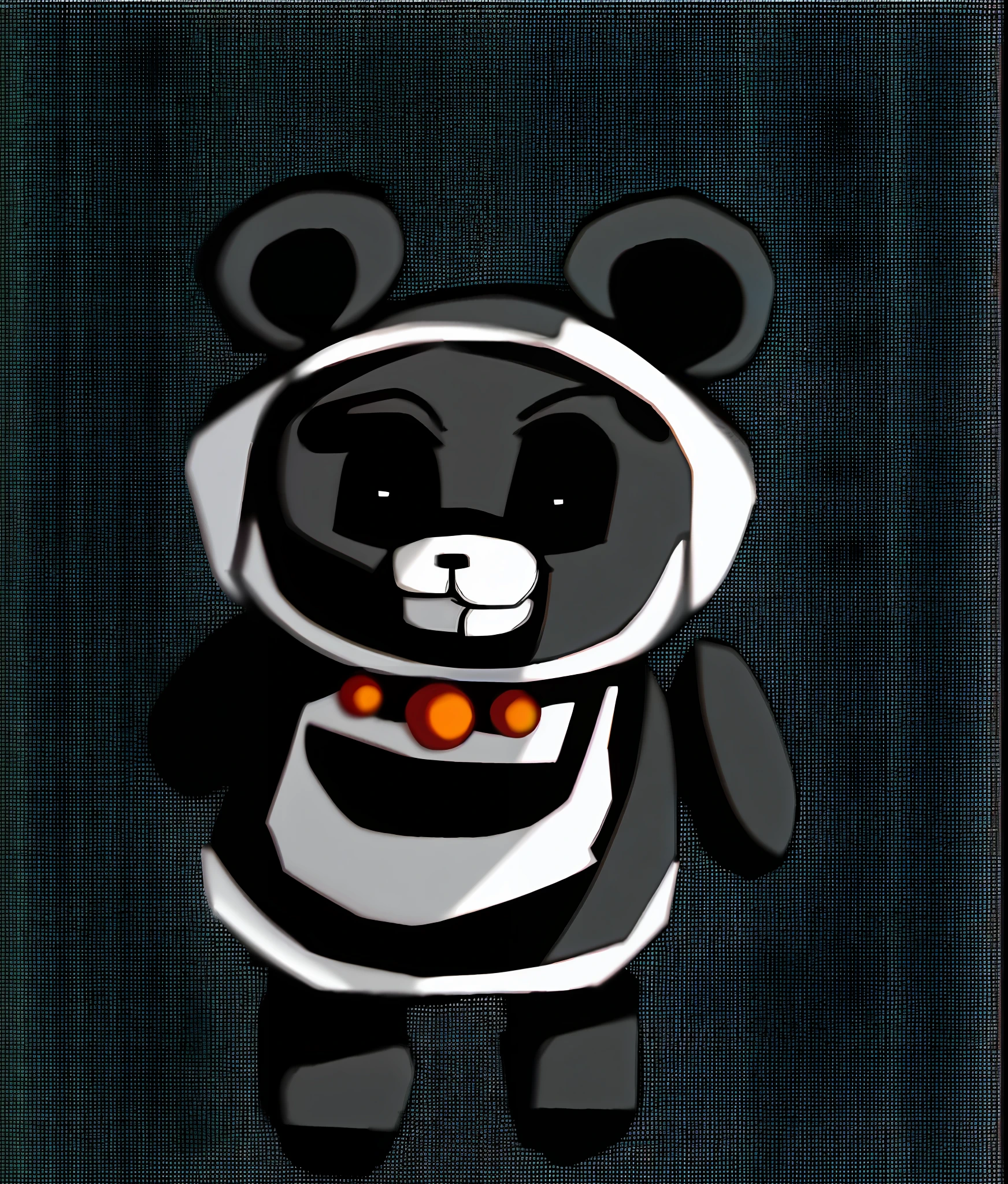 Drawing of black and white teddy bear on black background, inspired by Alfred Freddy Krupa, freddy fazbear, Portrait of Freddie Fazbel, Black line art, commission of freddy fazbear, Outlined!!!, FNAF, minimalist line art, five nights at freddy's, five nights at freddy's, dark outlines, intense black line art