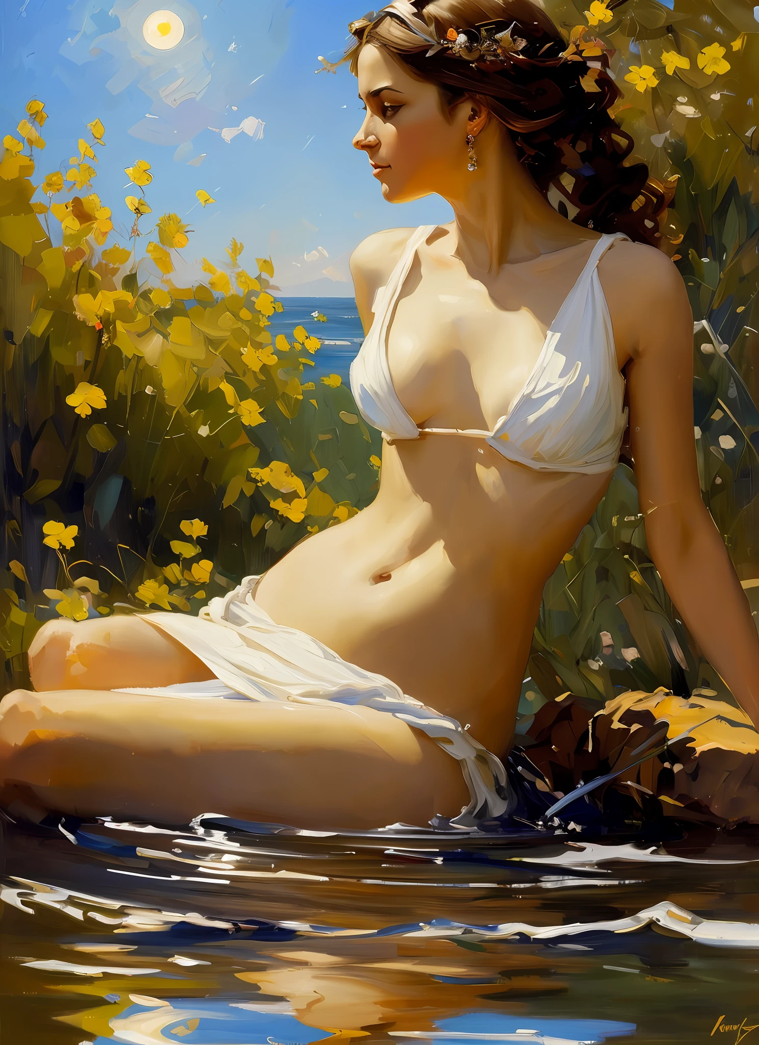 Raw oil painting, impressionism, raw brush stucks, master part, best quality, Greek godess bathing in a lake below a night sky full of stars, appearing from paint to colored liquid oil, swirling ink, Cinematic lighting, Directed by: Karol Bak, Pose de corpo inteiro, ÂngelaBaby, ((pintura, lona, belas artes)), circunstanciado, (Arte de Fantasia), Fresco, ((Arte Digital)), (digital illustation), 4k, trending on ArtStation, trending in cgsociety, cinemactic, Agfacolor, low coloration, Norman Rockwell, Franz Xaver Winterhalter, Jeremy Mann, Artgerm, Ilya Kuvshinov, Anjos Cecile, Michael Garmash