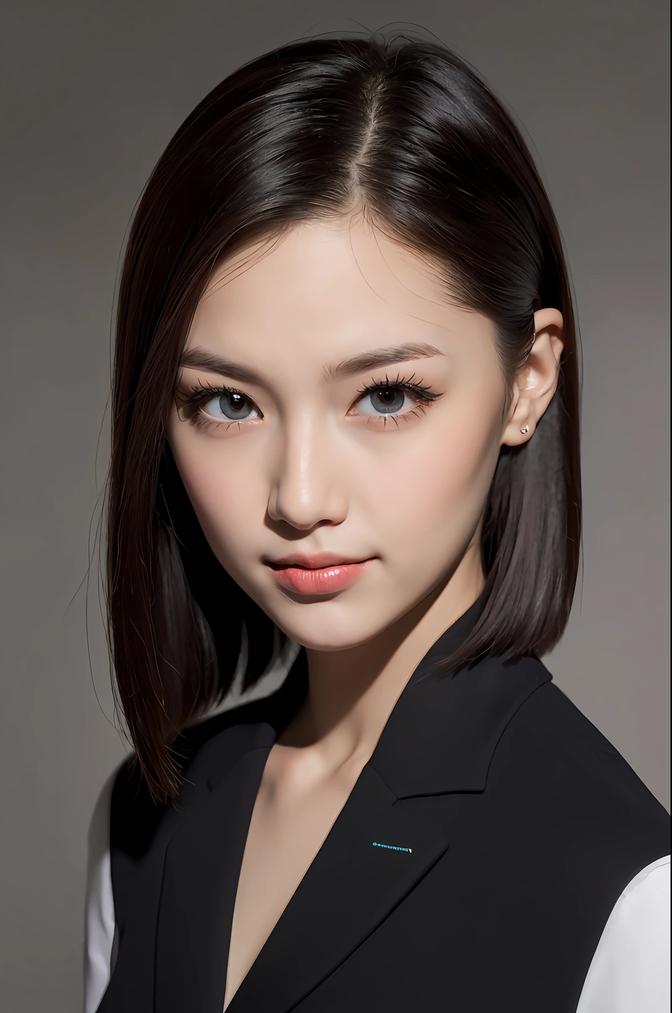 1girl,beautiful vintage color, instagram (photorealistic, high resolution:1.4), ((puffy eyes)), looking at viewer, , full body (8k, RAW photo, best quality, masterpiece:1.2), (realistic, photo-realistic:1.37),(sharp focus:1.2), professional lighting, photon mapping, radiosity, physically-based rendering, (pale skin:1.2),(small breasts:1.2), looking at viewer, (middle hair:1.5), portrait, purple eyes, (sliver hair:1.1),bangs, (simple background:1.4), solo, upper body, realistic,(masterpiece:1.4),(best quality:1.4),(shiny skin),fashi-girl,makeup,smile(skinny,closed mouth,shy :1.3) ,(standing,black Stewardess uniform,Necromancer:1.1),medium bust,sexy pose ,