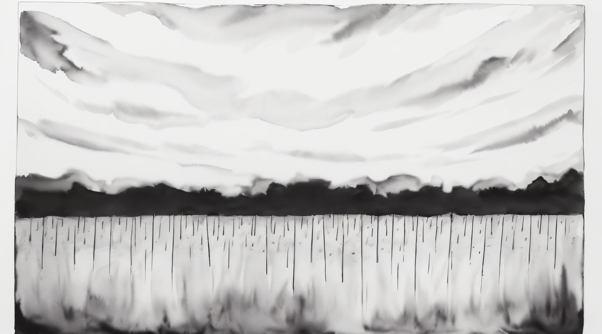Abstract (black and white) watercolor painting of a bunch of open umbrellas receiving rain, and allowing water to drip from the rim, masterpiece, in the style of Andy Warhol