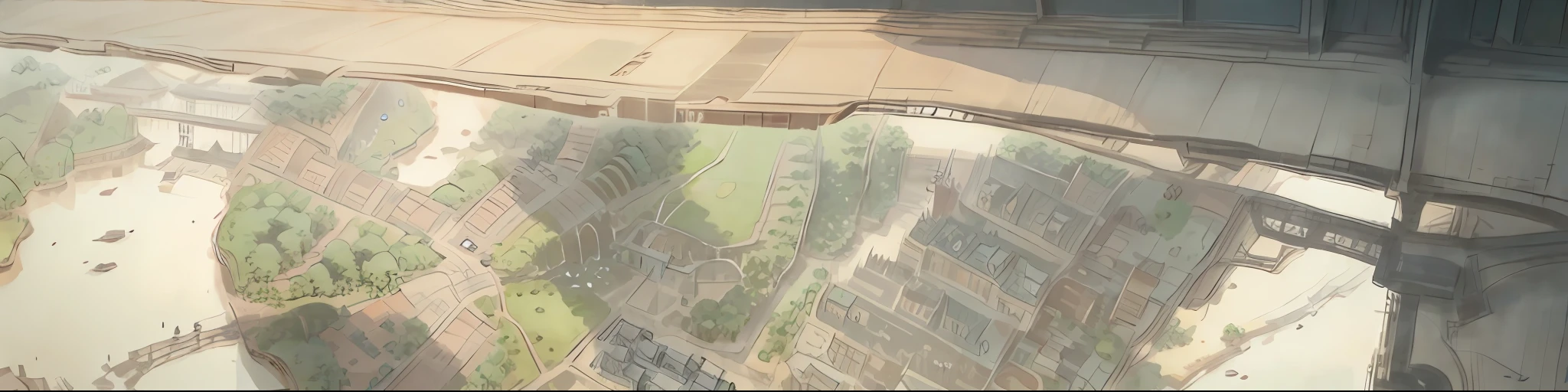 Chinese style illustration,(Illustrations),Park floor plan，There are a lot of trees and buildings in the background, Lake,Bridges,(Extremely detailed Cg Unity 8K wallpaper),(Masterpiece),(Best quality),(Ultra-detailed),(Best Illustration),(Best shadow), shuimobysim