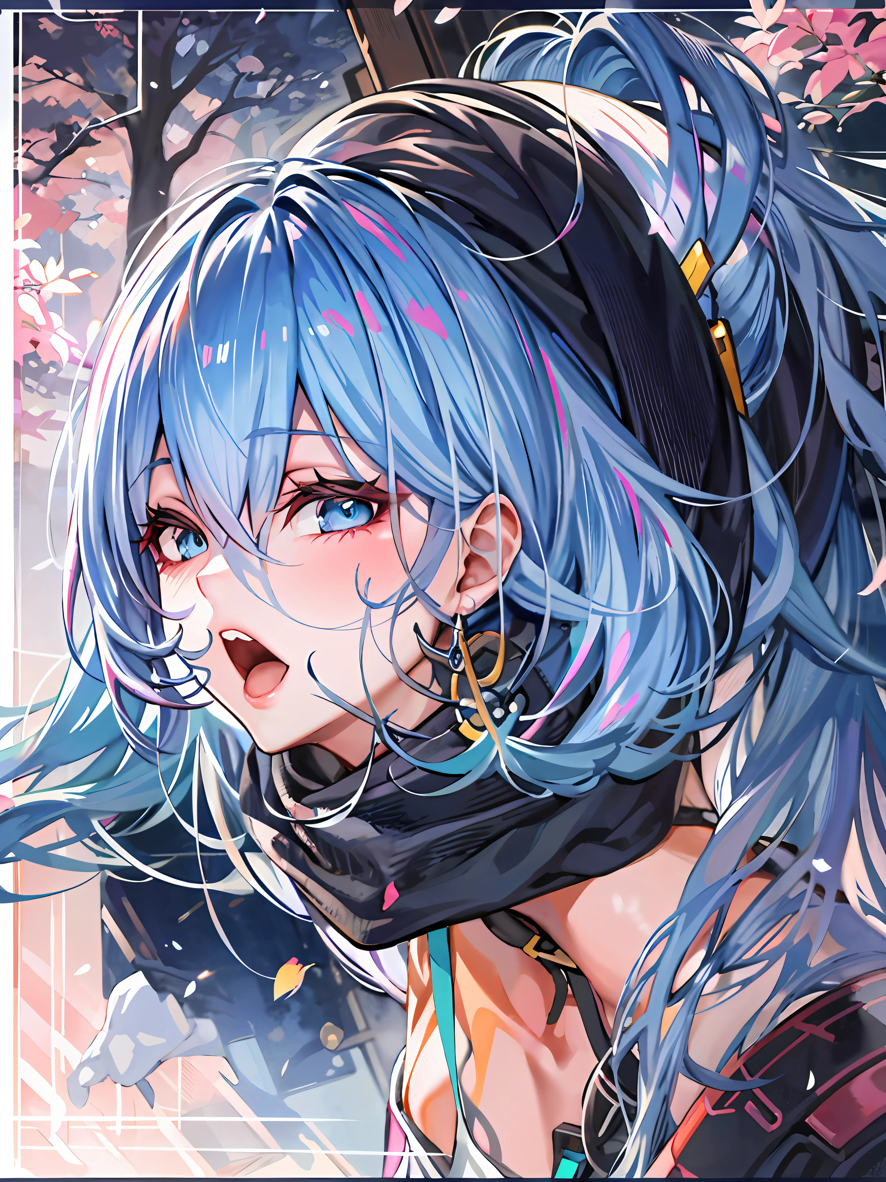 Anime girl with blue hair and blue eyes in front of a tree, Official artwork, nightcore, Detailed key anime art, Digital anime illustration, Detailed digital anime art, Anime girl with teal hair, trending on artstation pixiv, high detailed official artwork, Detailed anime artwork, clean and meticulous anime art, anime illustration, mikudayo, style of anime4 K
