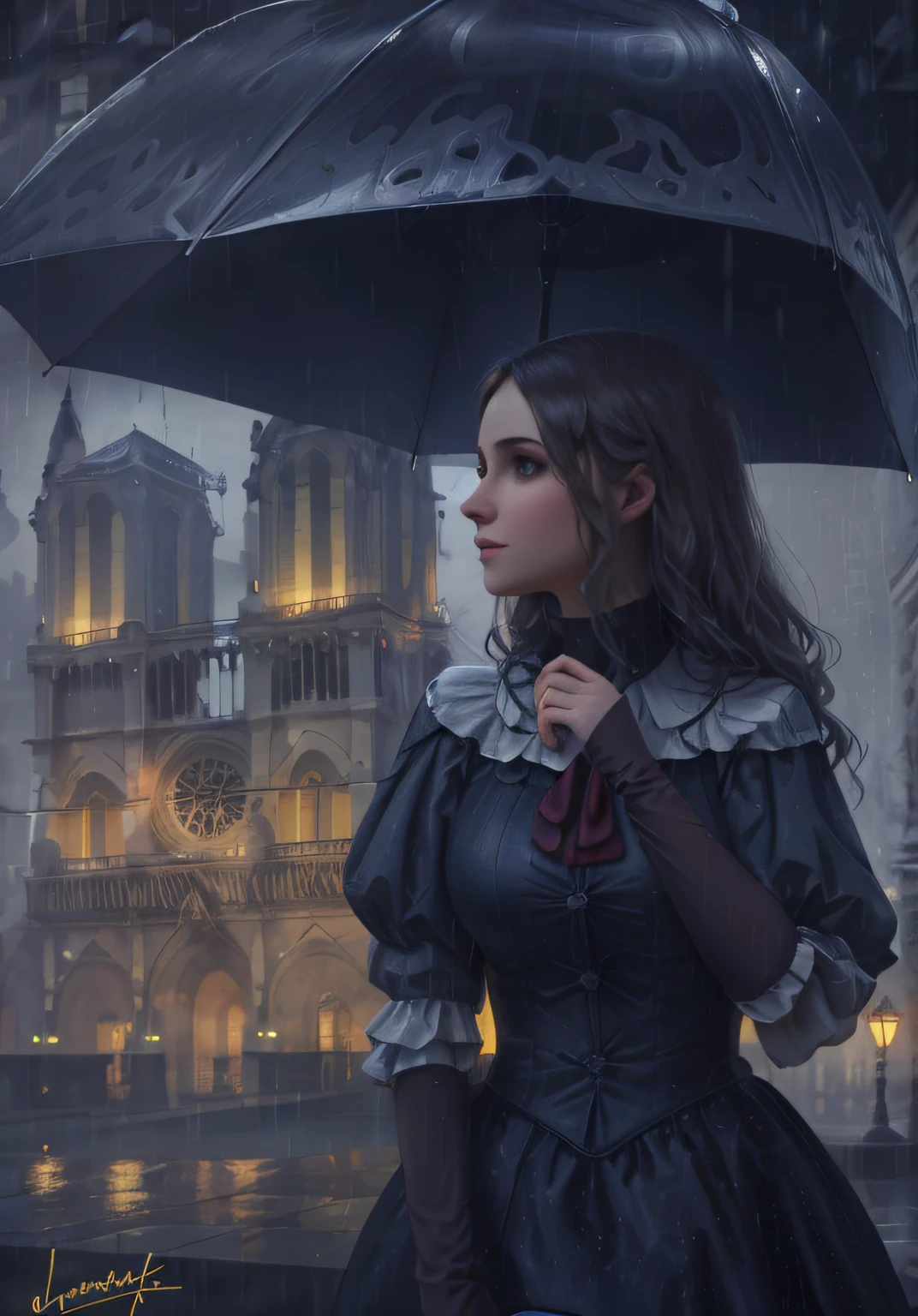 misterious,very heavy rain,the night,lamplight,Background bokeh,Ultra-clear texture