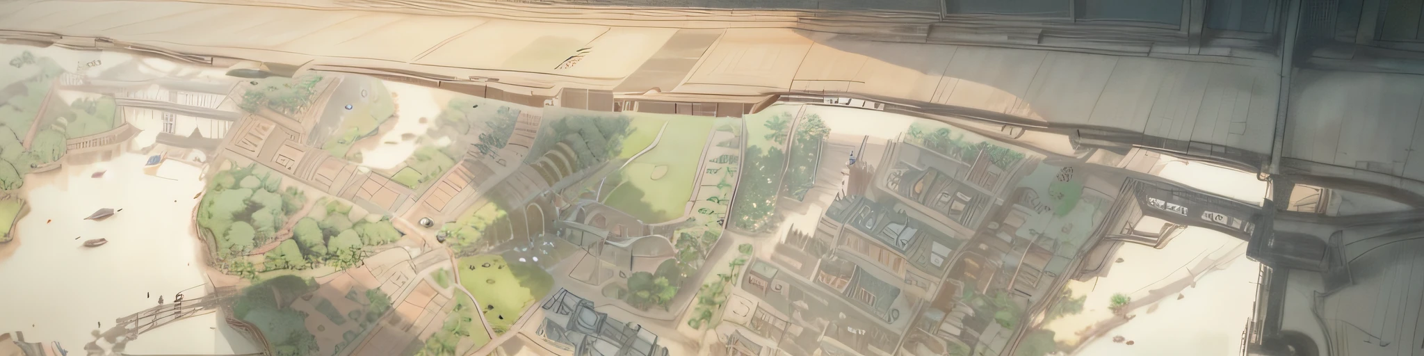 Chinese style illustration,(Illustrations),Park floor plan,There are a lot of trees and buildings in the background, Lake,Bridges,(Extremely detailed Cg Unity 8K wallpaper),(Masterpiece),(Best quality),(Ultra-detailed),(Best Illustration),(Best shadow), shuimobysim
