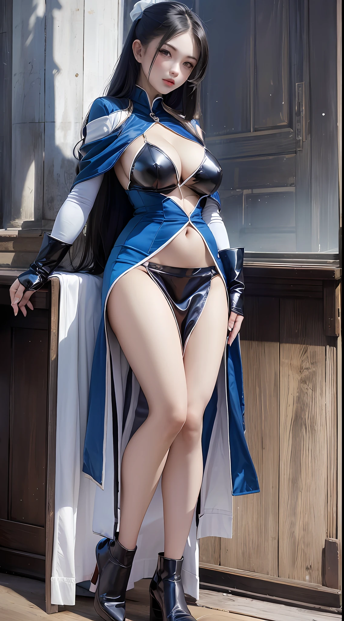 Blue emblems, high art, solo, a girl, full body, beautiful, cool, sagging breasts, simple background