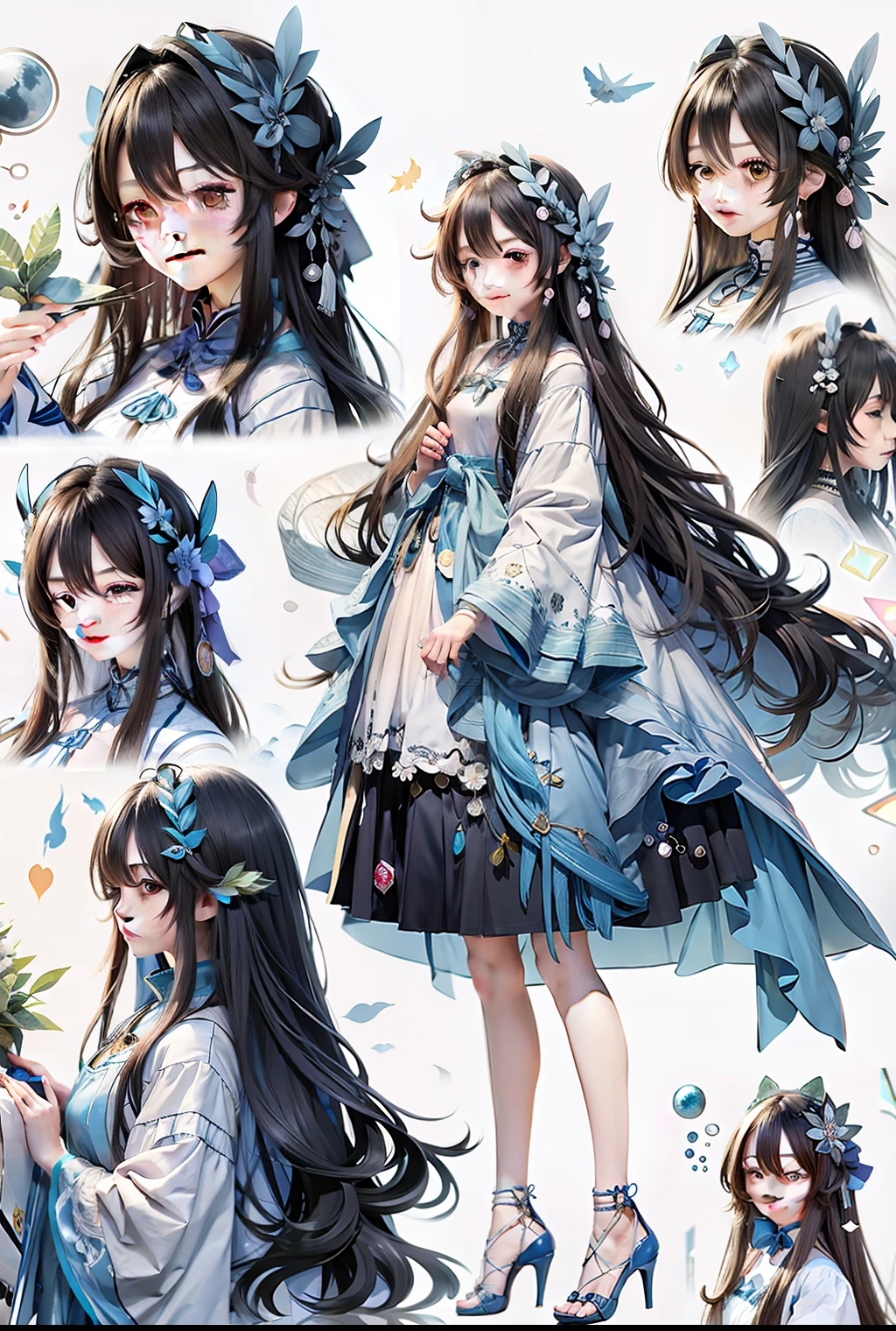Anime characters with different hair and blue dresses, Anime girl with long hair, anime moe art style, cute anime waifu in a nice dress, beautiful anime art style, style of anime4 K, Beautiful anime style, Beautiful anime girl, detailed anime character art, Detailed fanart, 8K high quality detailed art, pretty anime character design, anime illustration