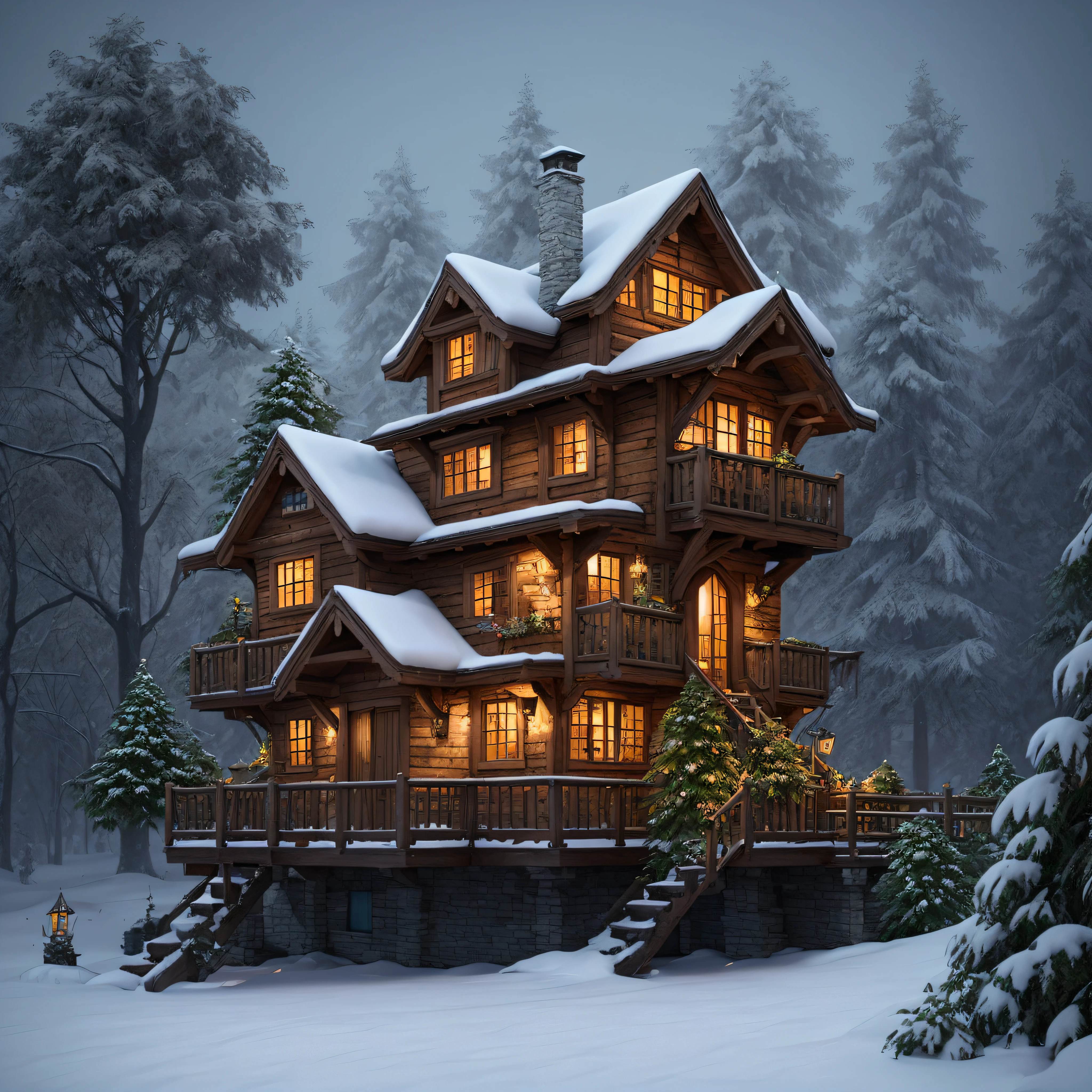 knollingcase, fairytale treehouses village inside of snow globe, transparent data visualization, trending on art station, by Tom Bagshaw and Seb McKinnon, ultra detailed, hyper-realistic, cinematic, dramatic lighting, volumetric lighting, 150mm, octane render, photorealistic, denoise, photograph with a Hasselblad H3DII
