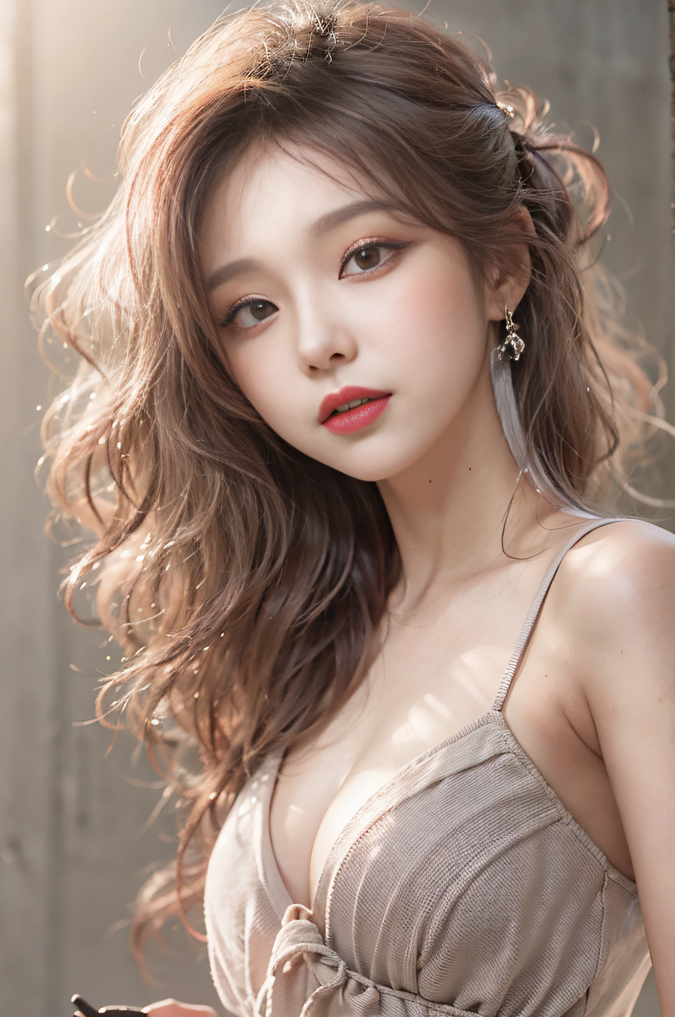 Shoot at the highest quality、16 Beautiful Girls With Korean Ultra High Resolution Big Round Breasts。Dresses suitable for summer look good。Her skin is fair and shiny、Elongated eyes and beautiful colorful eyes are attractive。beautiful eyes with a pale pink blush、Long eyelashes and beautiful double eyelids are also impressive。She applied eyeshadow、Shimmering brown hair and bracelets complement her charm。She stood in front of a gray wall、Symbolizes the gateway to large companies。