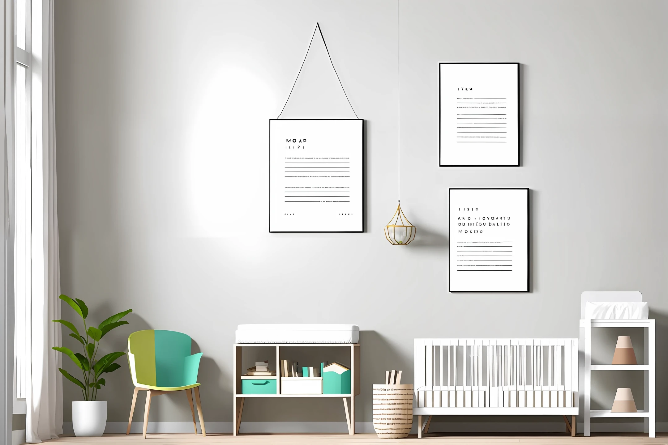 a nursery wall art mockup, blank and empty - --ar 3:2