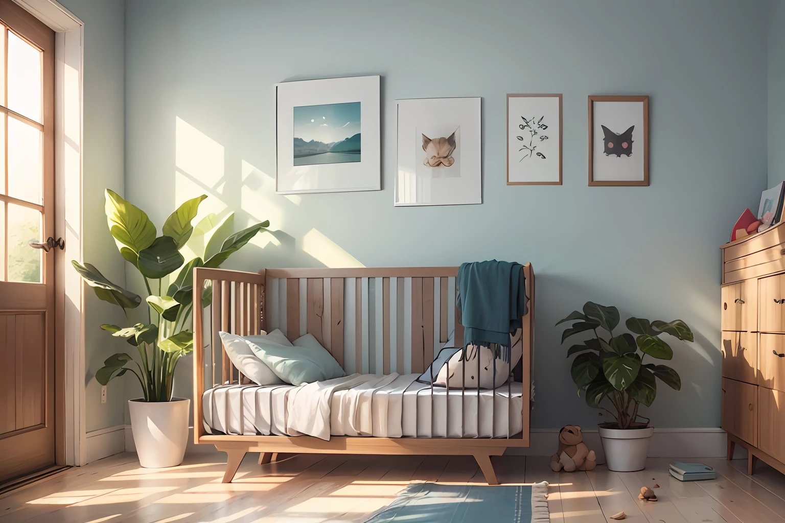 a nursery wall art mockup, blank and empty - - --auto