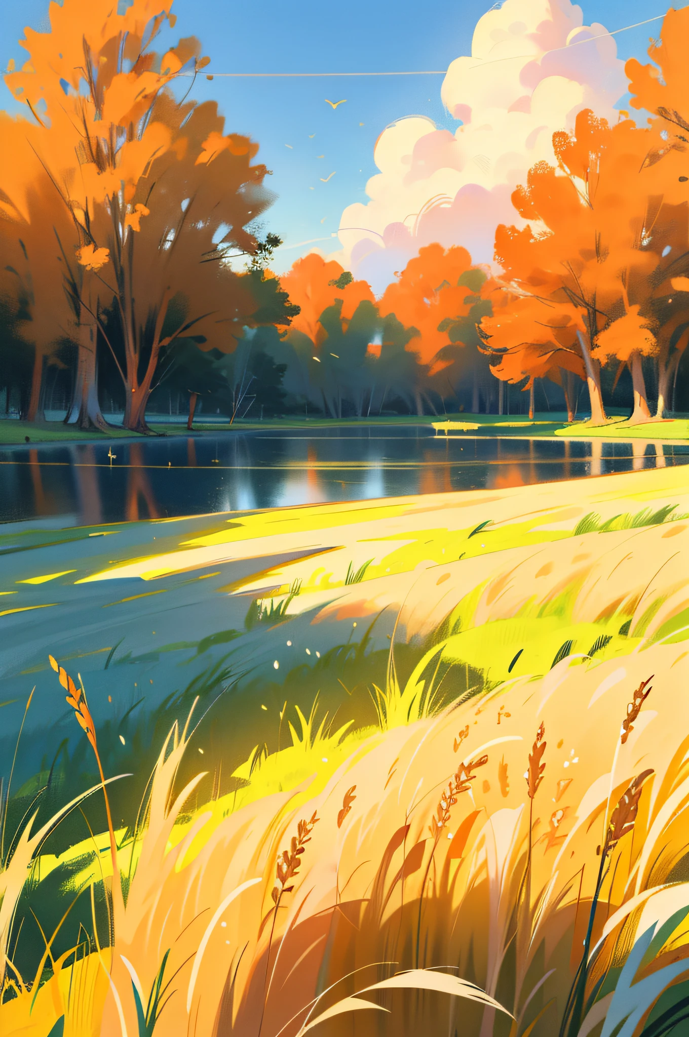 There is a painting,The painting is of a man fishing in a lake, atey ghailan 8 k, A beautiful artwork illustration, the anime girl is running, anime countryside landscape, Anime girl walking on water, makoto shinkai art style, 4 k hd wallpaper illustration, Anime background art, Inspired by Atey ghailan, Makoto Shinkai Cyril Rolando
