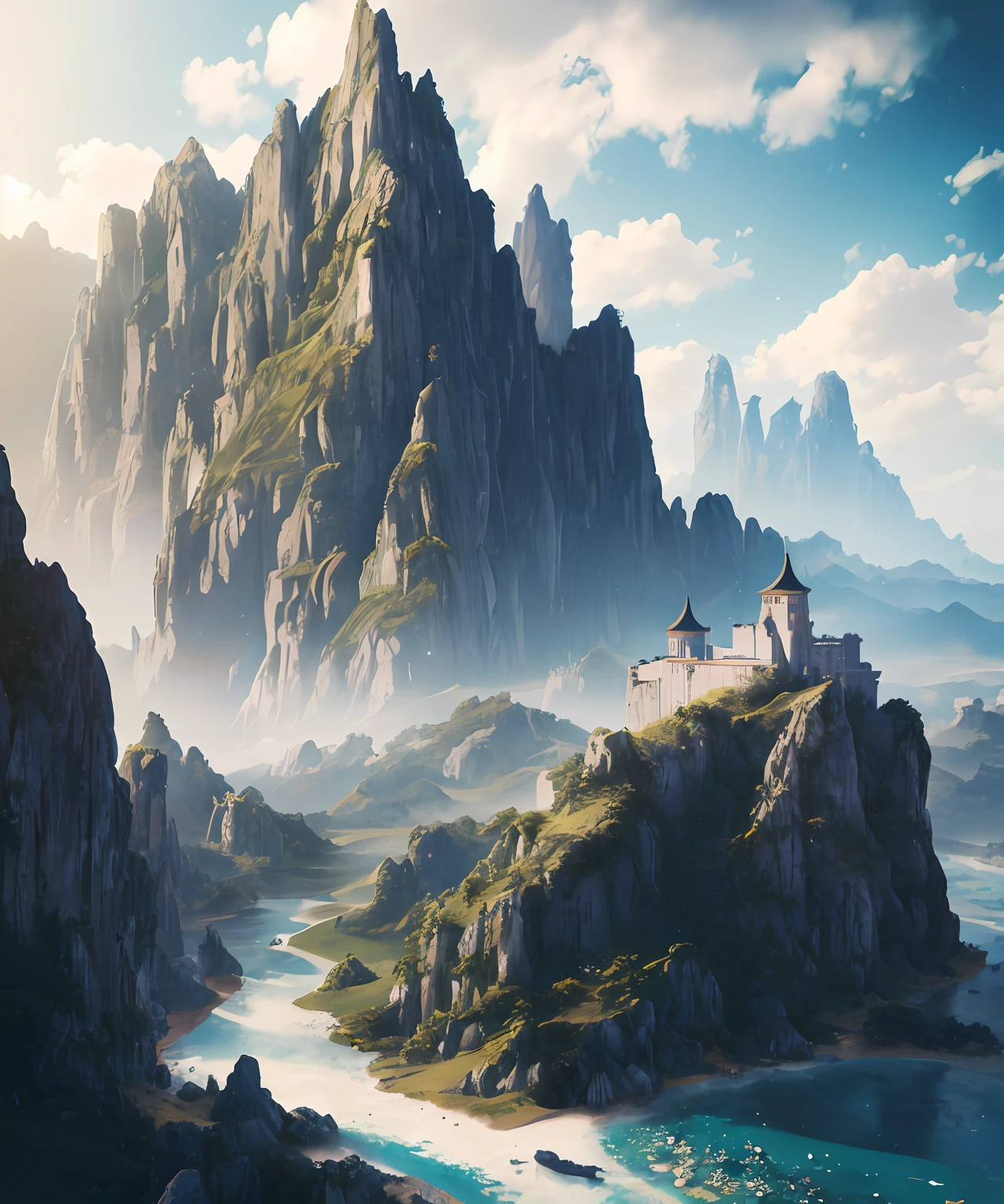 Masterpiece, Best quality, (Extremely detailed Cg Unity 8K wallpaper), (Best quality), (Best Illustration), (Best shadow), Isometric house,Plain white background, Best quality, ((low polygon)),(Extremely detailed Cg Unity 8K wallpaper), (Best quality), (Best Illustration), (Best shadow),((a medieval castle)),Stone walls,lookout tower,art-deco,rendering by octane,Ray tracing,Ultra detailed, carefully designed, The grandeur of the Bible, terracotta warriors, solarpunk, Aerial Photography， Isometric 3D, rendering by octane,Ray tracing,Ultra detailed，The white knight came from a distance on horseback，There are many ancient Greek beauties next to it