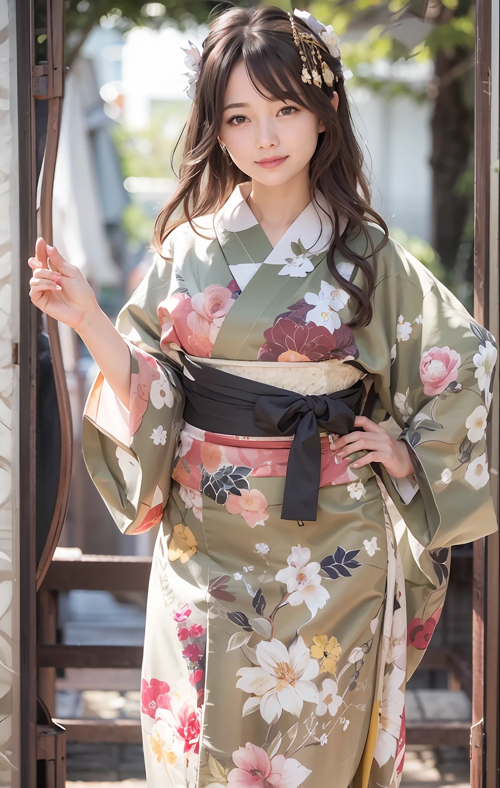 top-quality、Face Focus、softlight、(depth of fields)、超A high resolution、(Realistic:1.4)、Raw photography、(portlate:1.4)、(From Side:1.2) 1日本人の女の子、独奏、cute little、(full of shyness、A smile:1.1)、(Brown-eyed)、detailed beautiful faces、(short-hair)、traditional Japanese kimono、Luxury kimono、no wrinkles at all