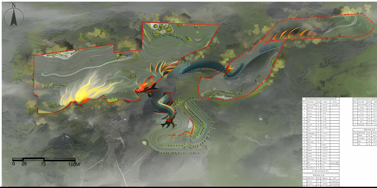 A winding oriental dragon，Highest quality illustrations，Cloud fog，Forest