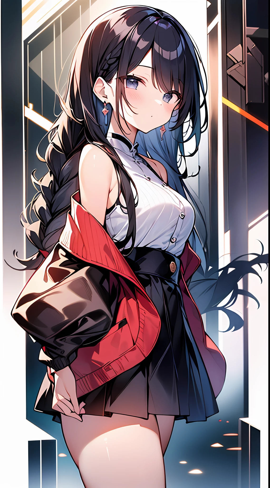 (Incredibly ridiculous absolute resolution:1.5)、top-quality、masuter piece、超A high resolution、(Chinese Red Cardigan、High-tech sneakers) BREAK Shoujo Manga Style、(Curvaceous loli)、(((The length of hair to the shoulders)))、(((short braiding)))、Angle from which you can see the whole body、Entangle、Beautiful and aesthetic:1.5、High quality:1.3