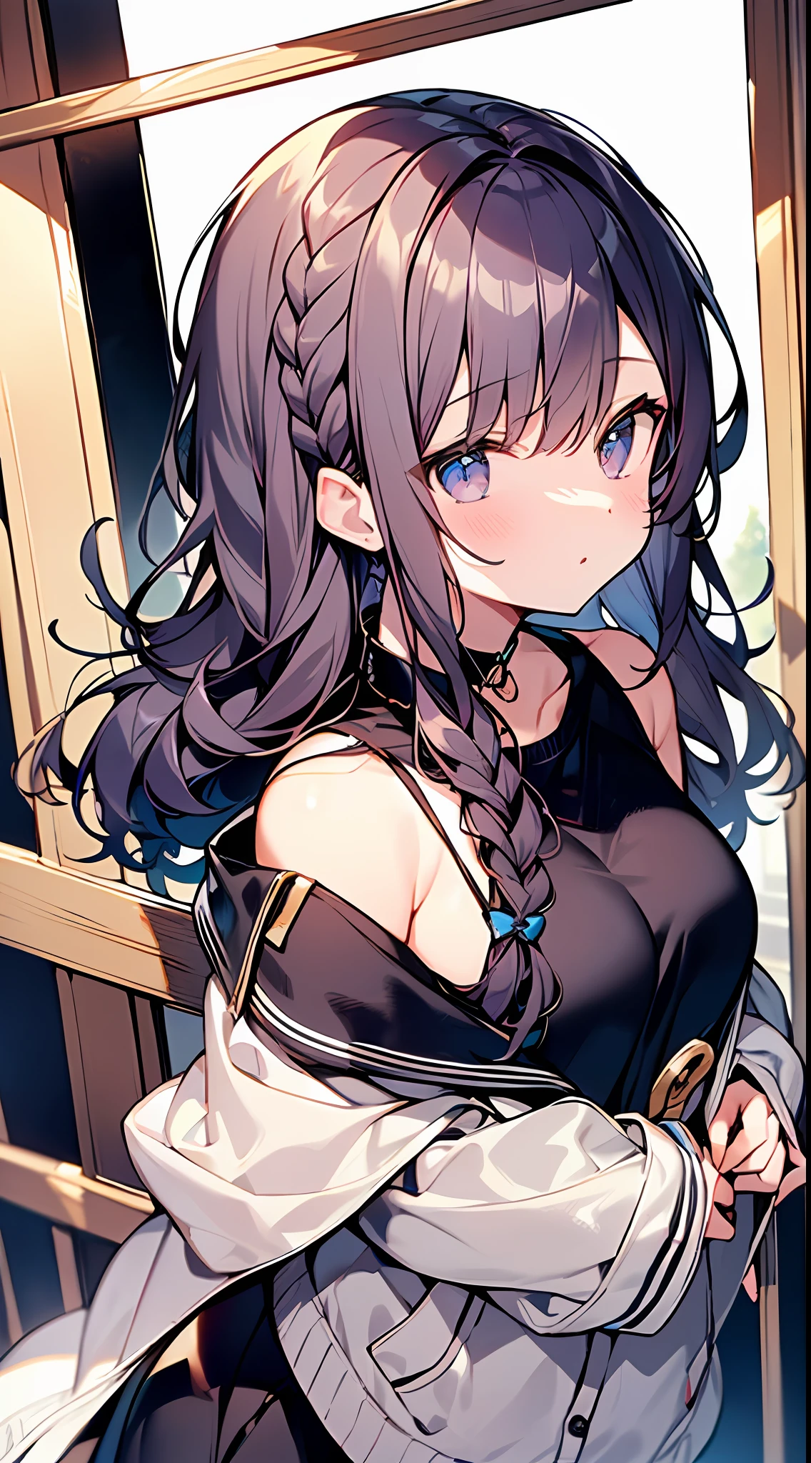 (Incredibly ridiculous absolute resolution:1.5)、top-quality、masuter piece、超A high resolution、(JINS、Cardigans in bright colors、High-tech sneakers) BREAK Shoujo Manga Style、(Curvaceous )、(((The length of hair to the shoulders)))、(((short braiding)))、Angle from which you can see the whole body、Entangle、Beautiful and aesthetic:1.5、High quality:1.3