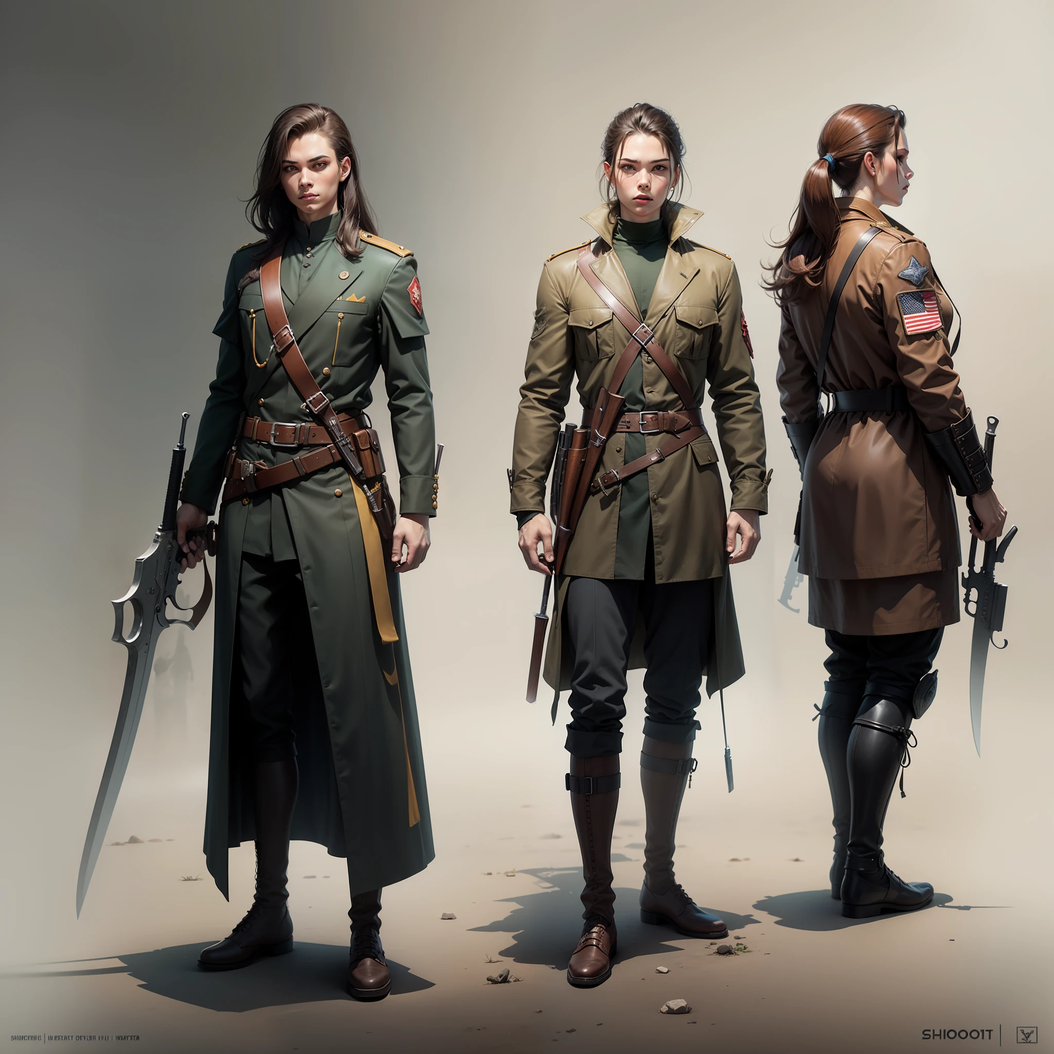 Shotguns,Hanging bayonets underneath,concept-art,2D,a color,metalictexture