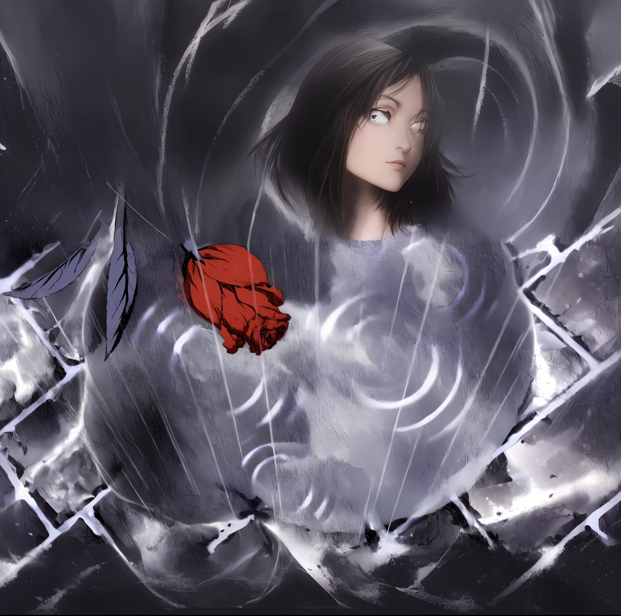 In the vase is a red rose, animated movie still, animated movie still, promo art, crimson rain sought flower, Album art, animated still, illustration!, shusei nagaoka, screen cap, animated still, from berserk, Animated Movies, film still from an cartoon, animation still screencap, screenshot from the anime film