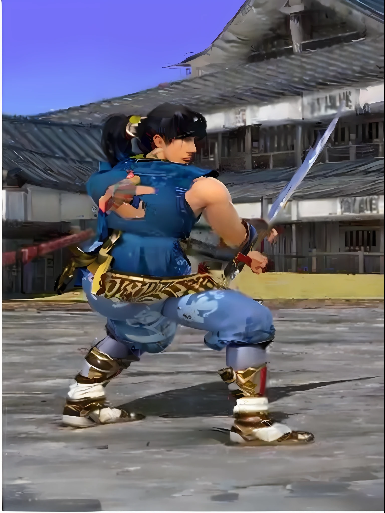 a close up of a person with a sword in a game, of virtua figther, fighting game character, shinkiro, Katana Zero video game character, As a character in Tekken, shinkiro toshiaki mori, shirow masamune, PSX game graphics, picture of an adult male warrior, yasuke 5 0 0 px models, Fighting stance