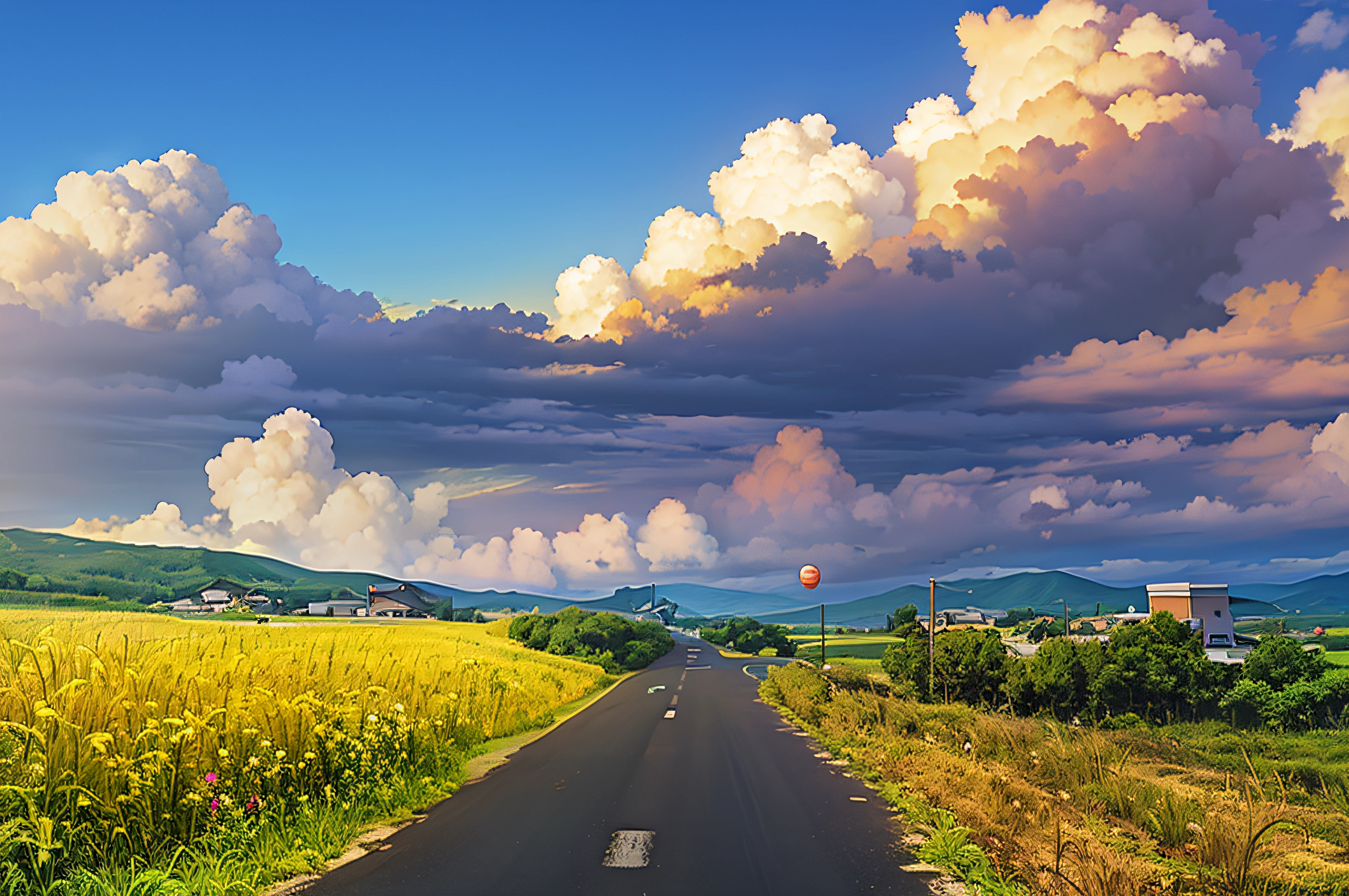 countryside in japan, japan rural travel, country road, countryside in japan, hilly road, Road in the field, road between hills, Wide-angle landscape, on the roadway, sunny day with clear sky, , Wide-angle landscape photography, Distant landscape shots