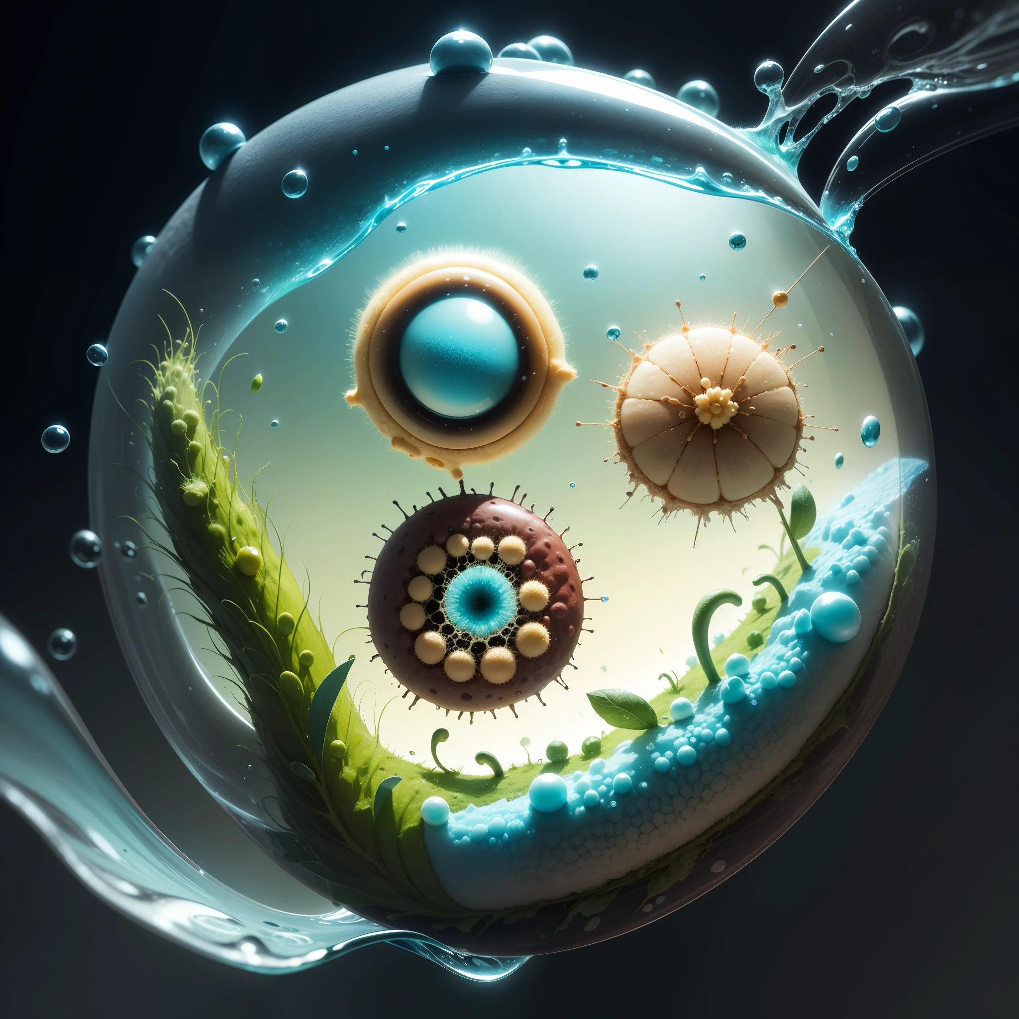 microcosm，Bacteria and microbes are having a fun afternoon。