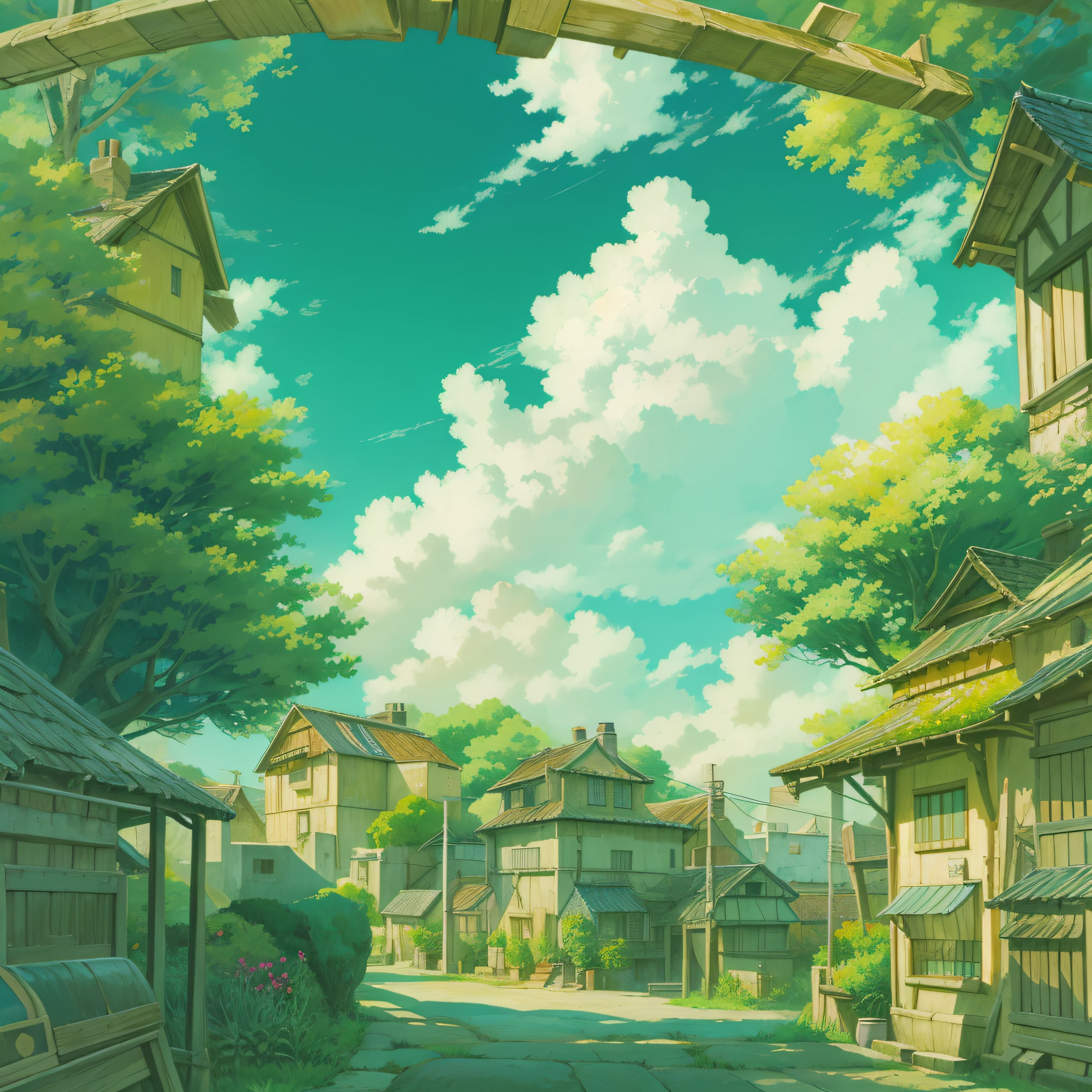 animesque、Skyscape with clouds、Landscape without buildings、You can see the touch of the brush、Studio Ghibli、Ghibli、Scenery、Style、Golden Time、sky line