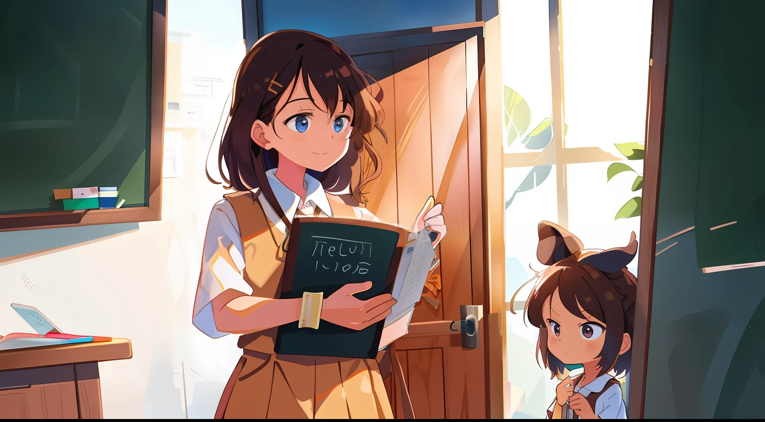 Brown wooden classroom door