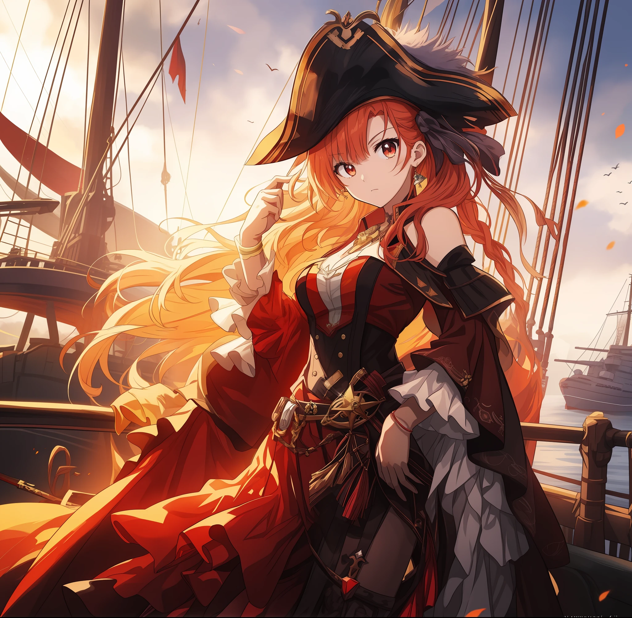anime girl in pirate costume standing on a ship with a sword, pirate queen, epic light novel art cover, ayaka genshin impact, from the azur lane videogame, anime wallpaper 4 k, anime wallpaper 4k, 4k anime wallpaper, anime art wallpaper 4 k, anime art wallpaper 4k, epic light novel cover art, hd anime wallaper