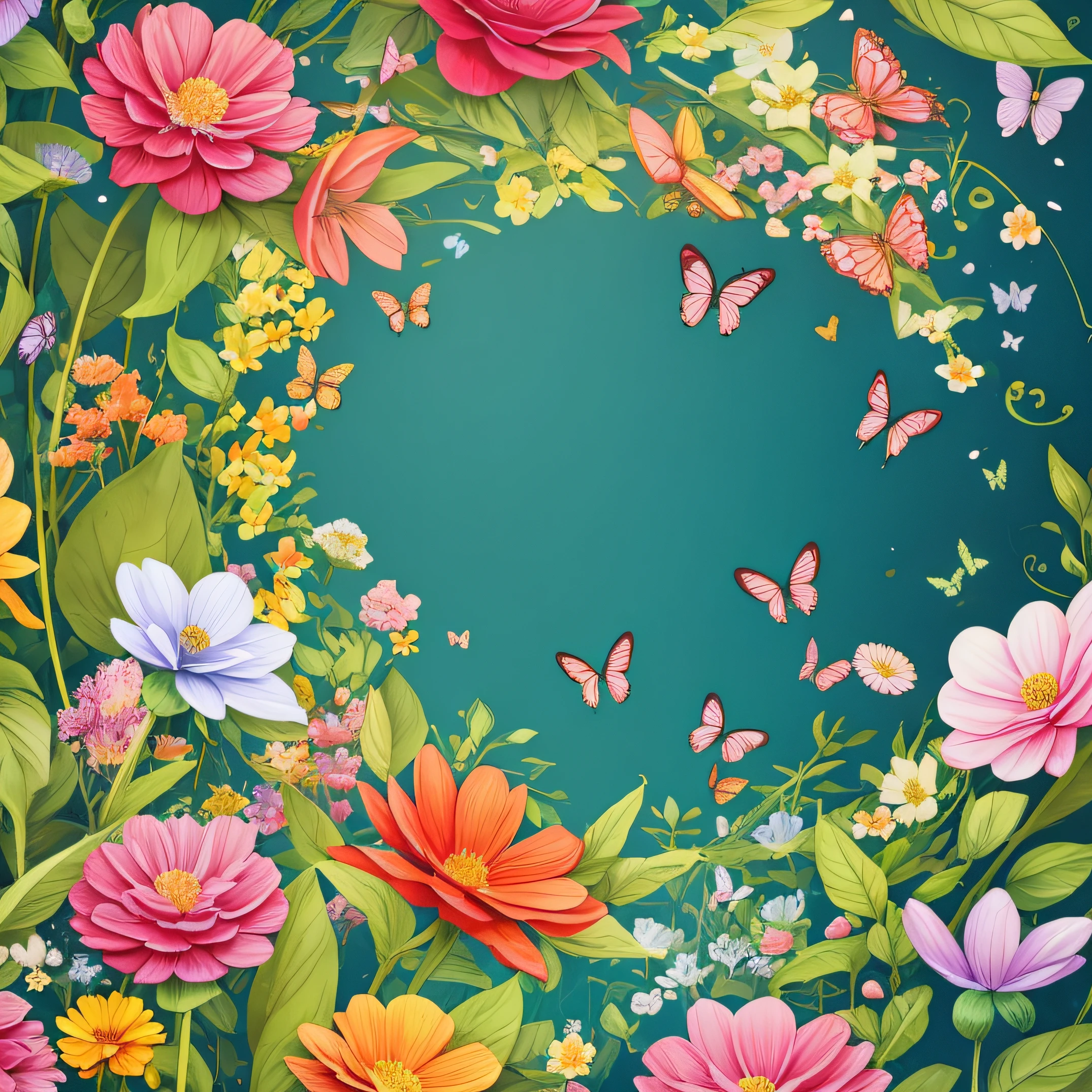 Flower foreground,Butterflies surround,Illustration style,China-style ,transparent background