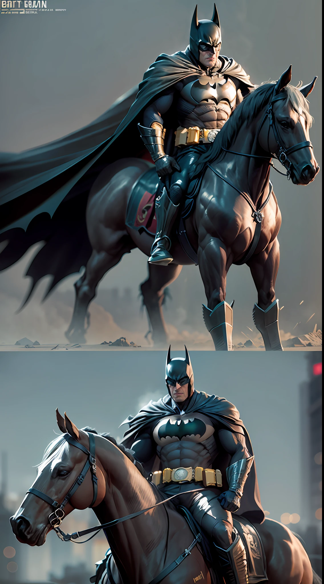 batman riding horse. octane render, unreal engine, highly detailed, intricate