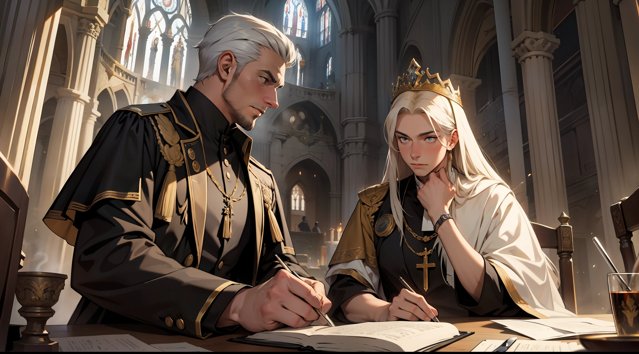 A king,and his wife,Ancients,European people,Western European countries,He is a pastor,Catholic,Easy-going gaze,Insight into everything