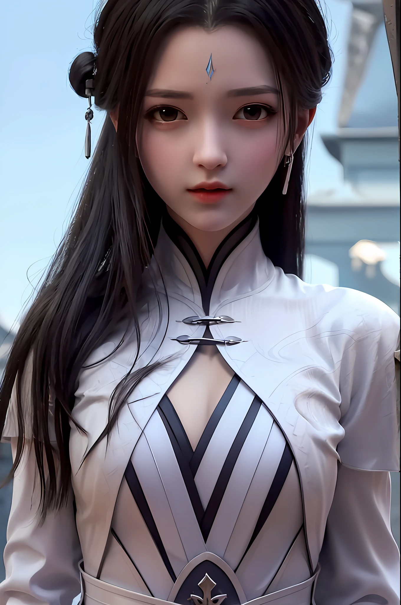 best quality,highres, high resolution, 4k,professional lighting, front lighting,physically-based rendering,masterpiece, (upper body), a girl, luxueqi, solo, looking at viewer,
