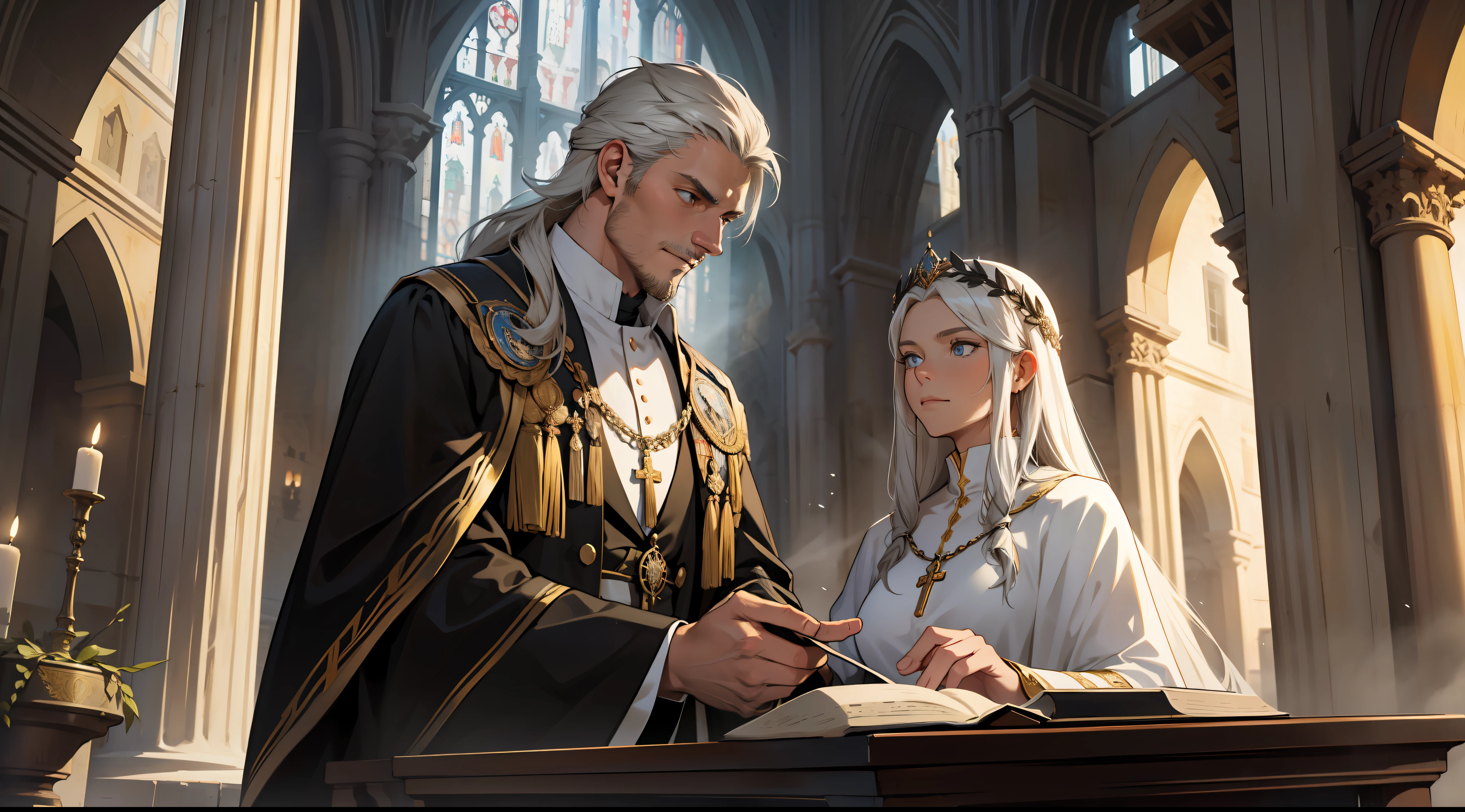 A king，and his wife，Ancients，European people，Nordic countries，He is a pastor，Catholic，Easy-going gaze，Insight into everything