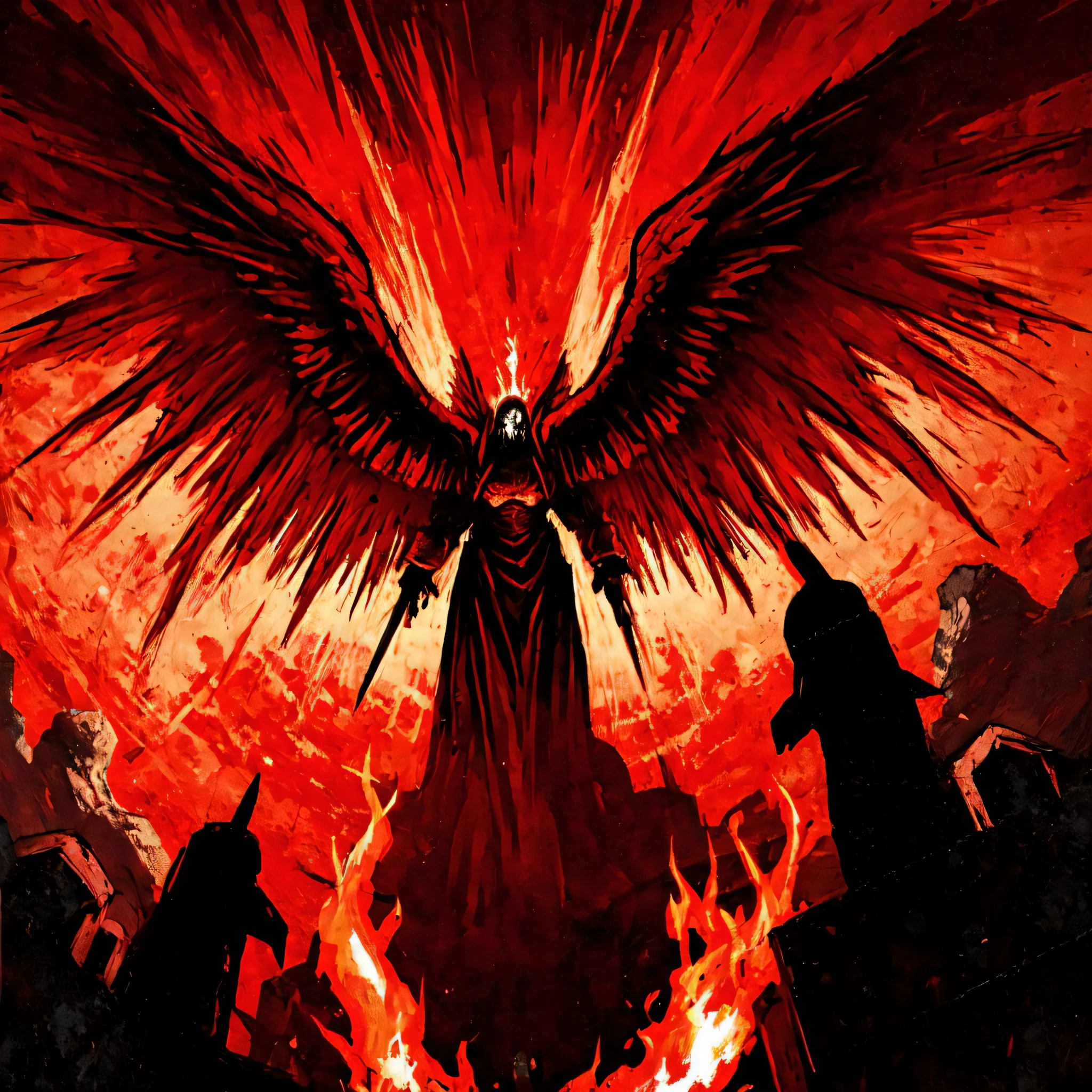 red sky, armageddon, angel of death, heavy metal, fire,
