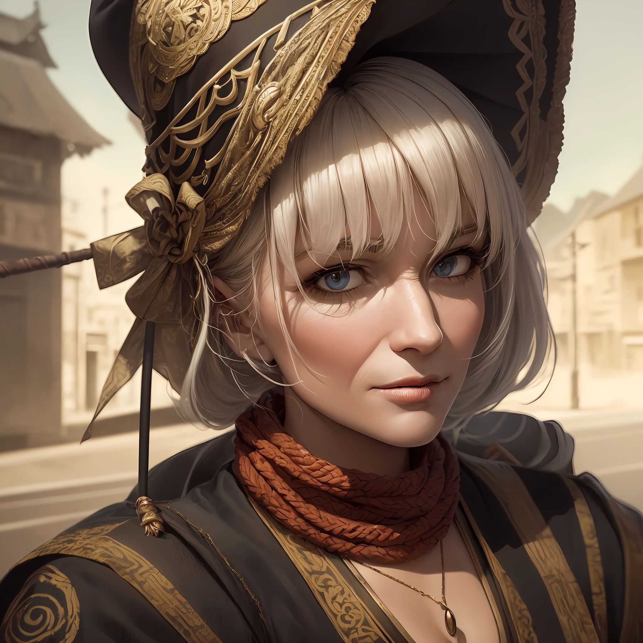 fentezi, Computer-generated image, old woman +witchy, , 独奏, , ( Dressed in a balohon, A scarf is tied on his head) Syarnost:1.1), ([cane | Detailed wire]:1.3), (intricate detials), HDR, (intricate detials, hyper-detailing:1.2), cinematic still, vignette, in the center, “Hyper-realistic textures," "Exact Details,” “Realistic still life,” “Realistic portraits,” “Realistic landscapes.“Hyper-realistic textures," "Exact Details,” “Realistic still life,” “Realistic portraits,” “Realistic landscapes.   Landscapes."street fighter --auto