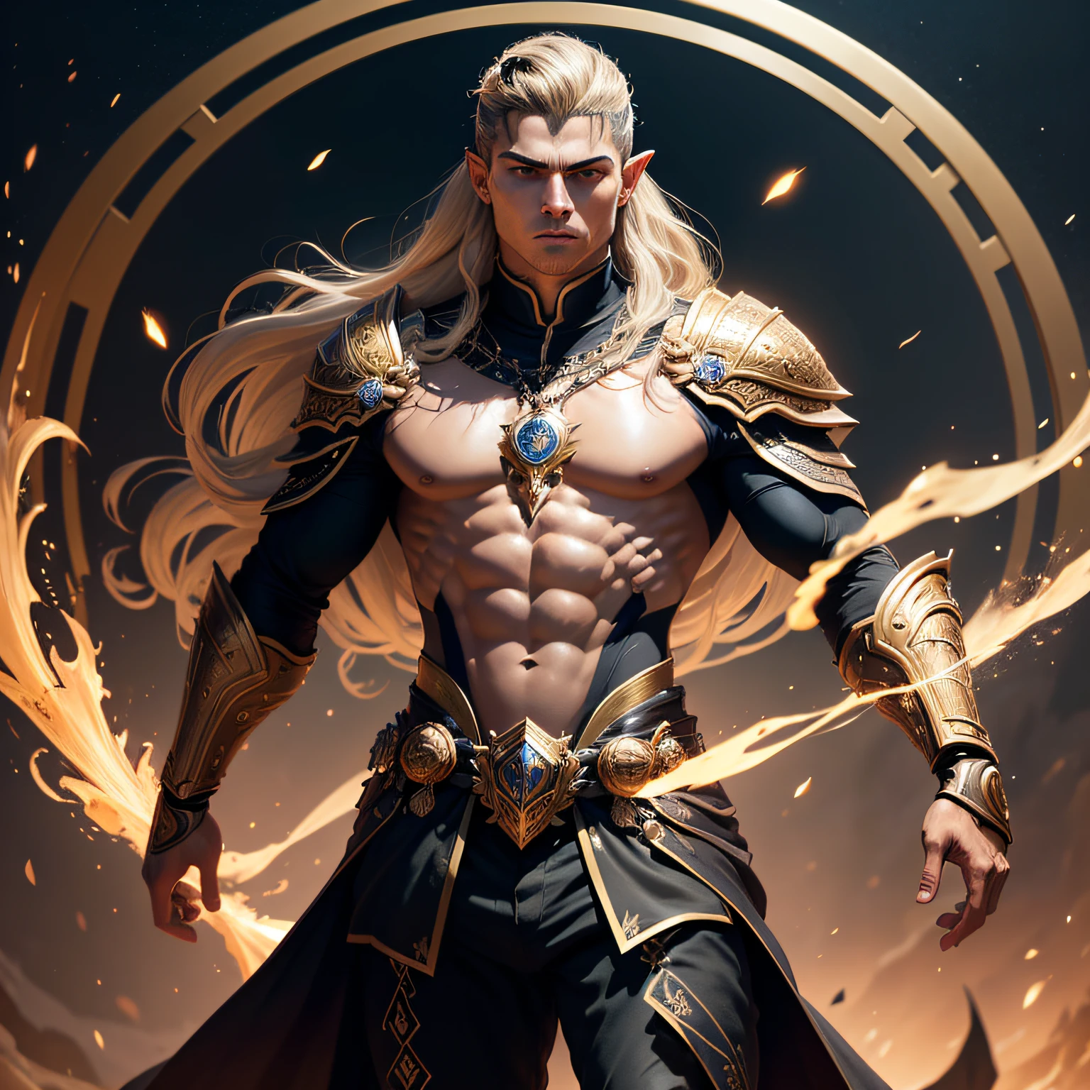 The concept artist embarks on a digital painting masterpiece, portraying Cristiano Ronaldo, the legendary Portuguese soccer icon, as a formidable human warrior. Ronaldo's unmistakable facial features are flawlessly portrayed, from his signature facial hair to his intense gaze, all meticulously painted in the mesmerizing Elden Ring style. He wears an intricate black gold dragonscale ironman suit, radiating regal authority and champion prowess.
His long golden hair flows gracefully, complementing his noble countenance and adding an aura of strength and wisdom to the character. The artist pays meticulous attention to every detail, ensuring a lifelike portrayal that emphasizes Ronaldo's iconic presence and charisma.
Amidst a mystical dark biomechanical environment, shimmering light particles create an ethereal ambiance, befitting the grandeur of the sports legend. Global illumination techniques enhance the realism of the scene, while depth of field draws attention to the central character, Cristiano Ronaldo.
This splash art promises an epic journey and captivating storytelling, with the incorporation of Elvish Kings Armour elements hinting at a legendary history. The artwork showcases the artist's talent and creativity, masterfully capturing Ronaldo's essence through digital art.
In summary, this full-body portrait of Cristiano Ronaldo as a powerful human warrior is a visually stunning depiction that immerses viewers in the captivating world of this extraordinary Portuguese soccer icon.