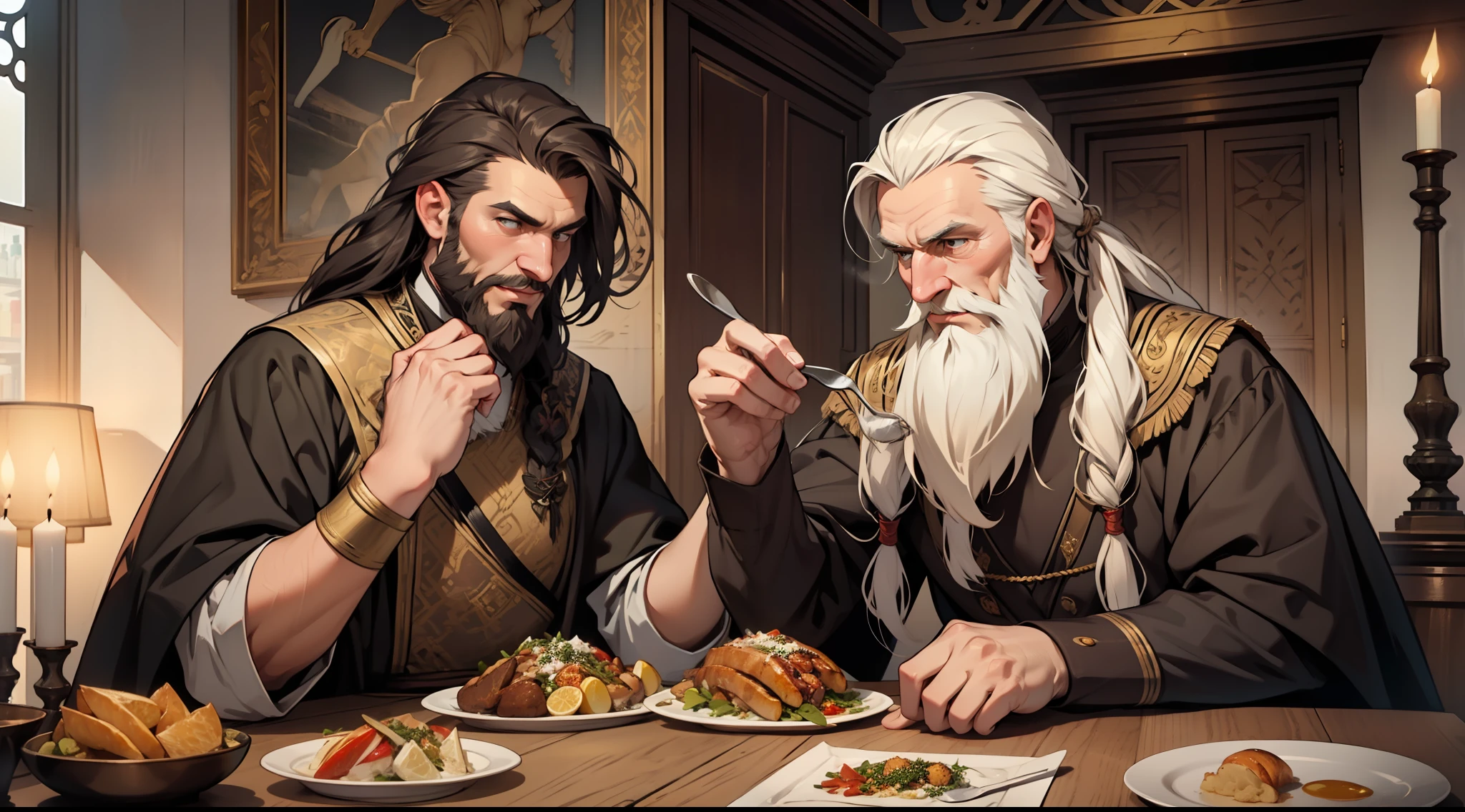 A king，and his wife，Ancients，European people，Nordic countries，Beard，Eat with the general，Easy-going gaze，Insight into everything